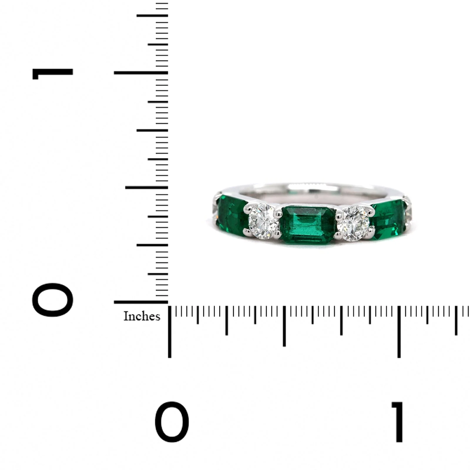 Platinum Shared Prong Emerald and Diamond Band - Image 4