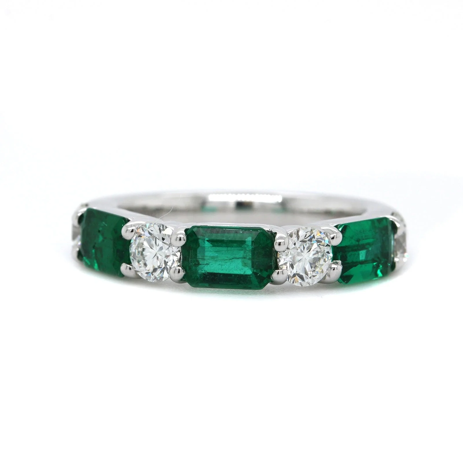 Platinum Shared Prong Emerald and Diamond Band - Image 5