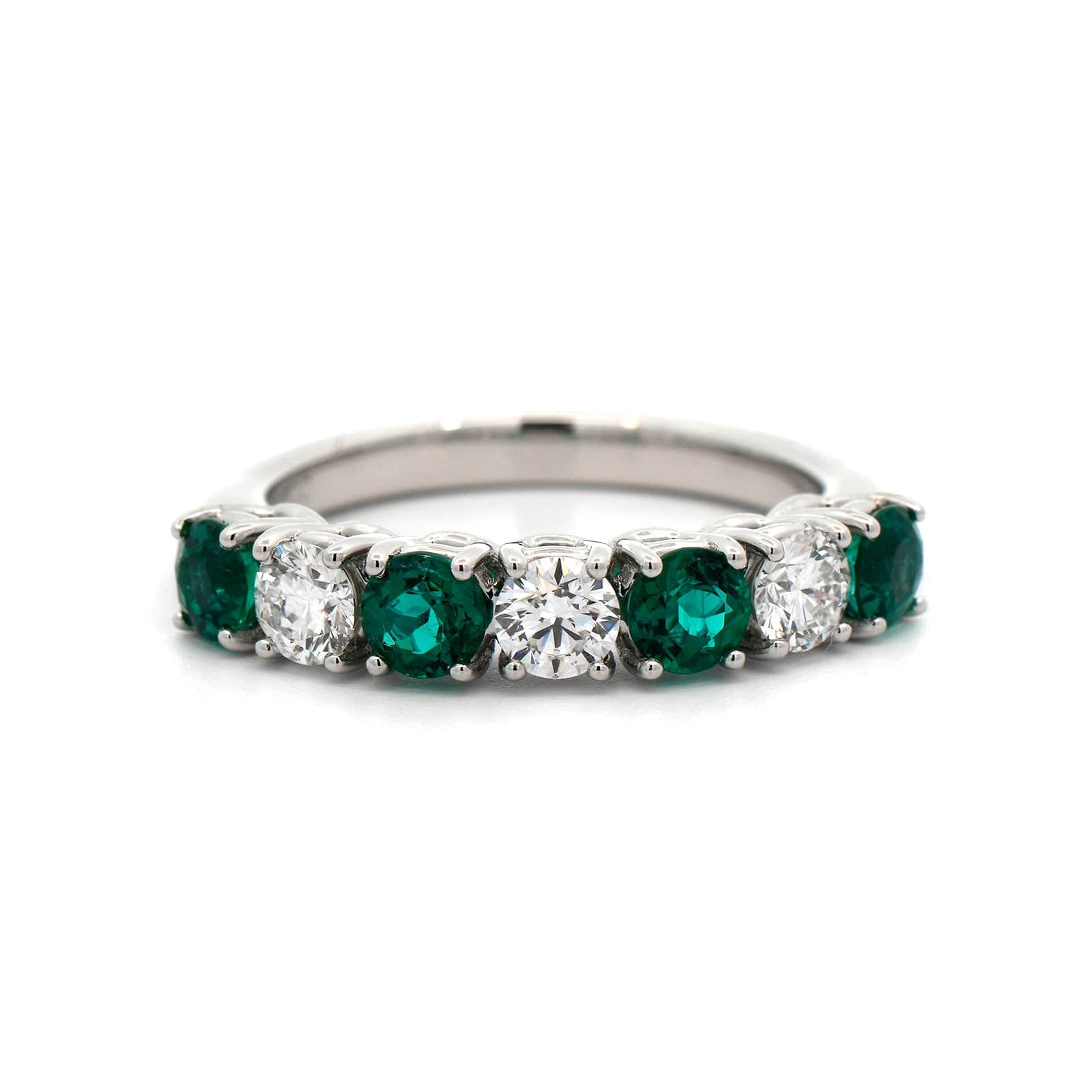Platinum Alternating Emerald and Diamond Band - Image 5
