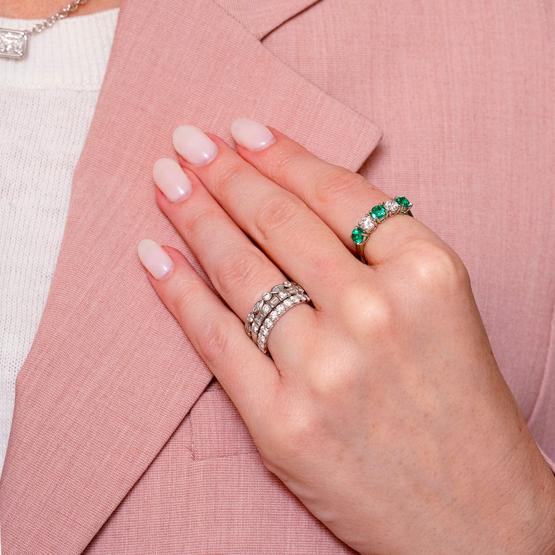 Platinum Alternating Emerald and Diamond Band - Image 6