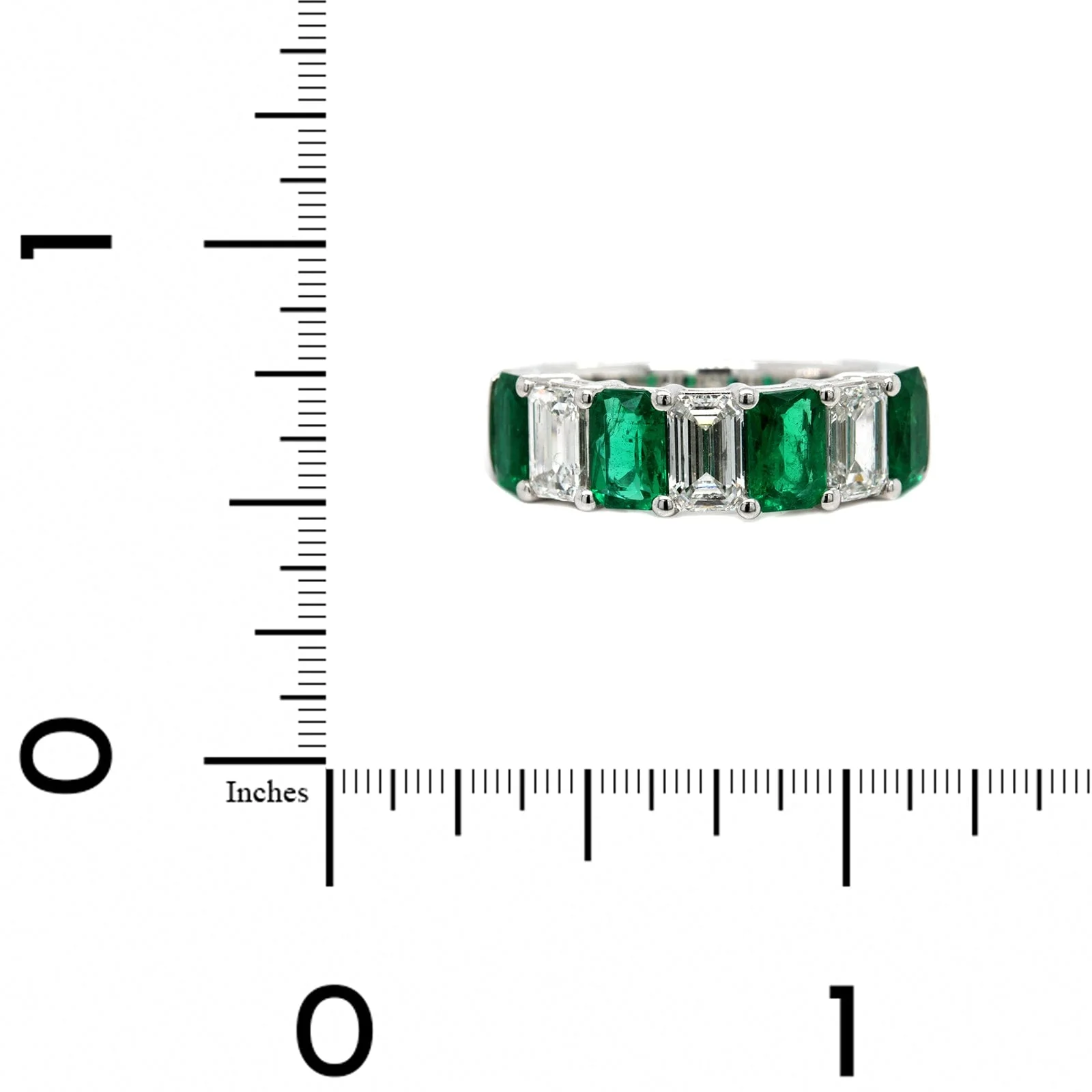 Platinum 7 Stone Alternating Emerald and Diamond Band - Image 4