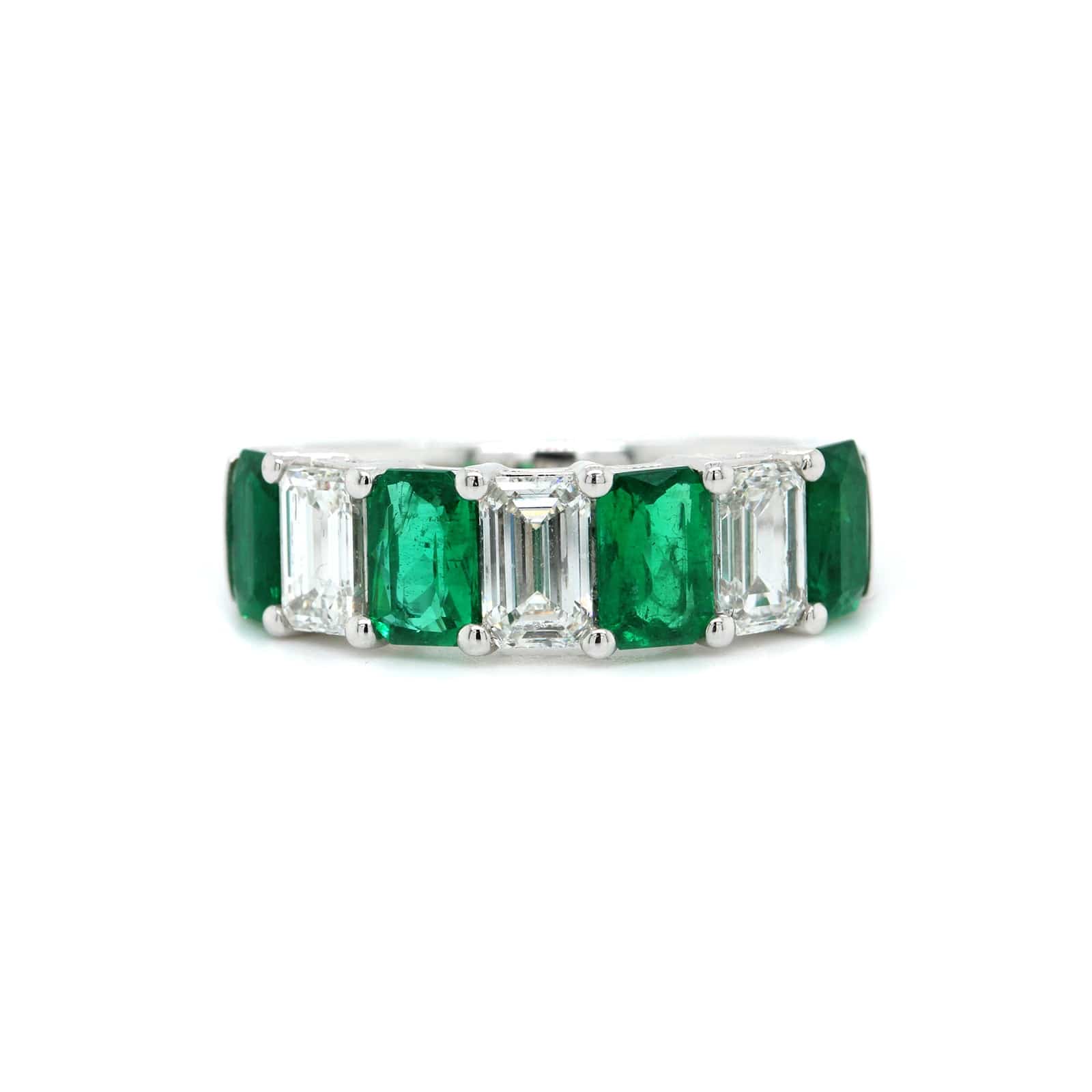 Platinum 7 Stone Alternating Emerald and Diamond Band - Image 5