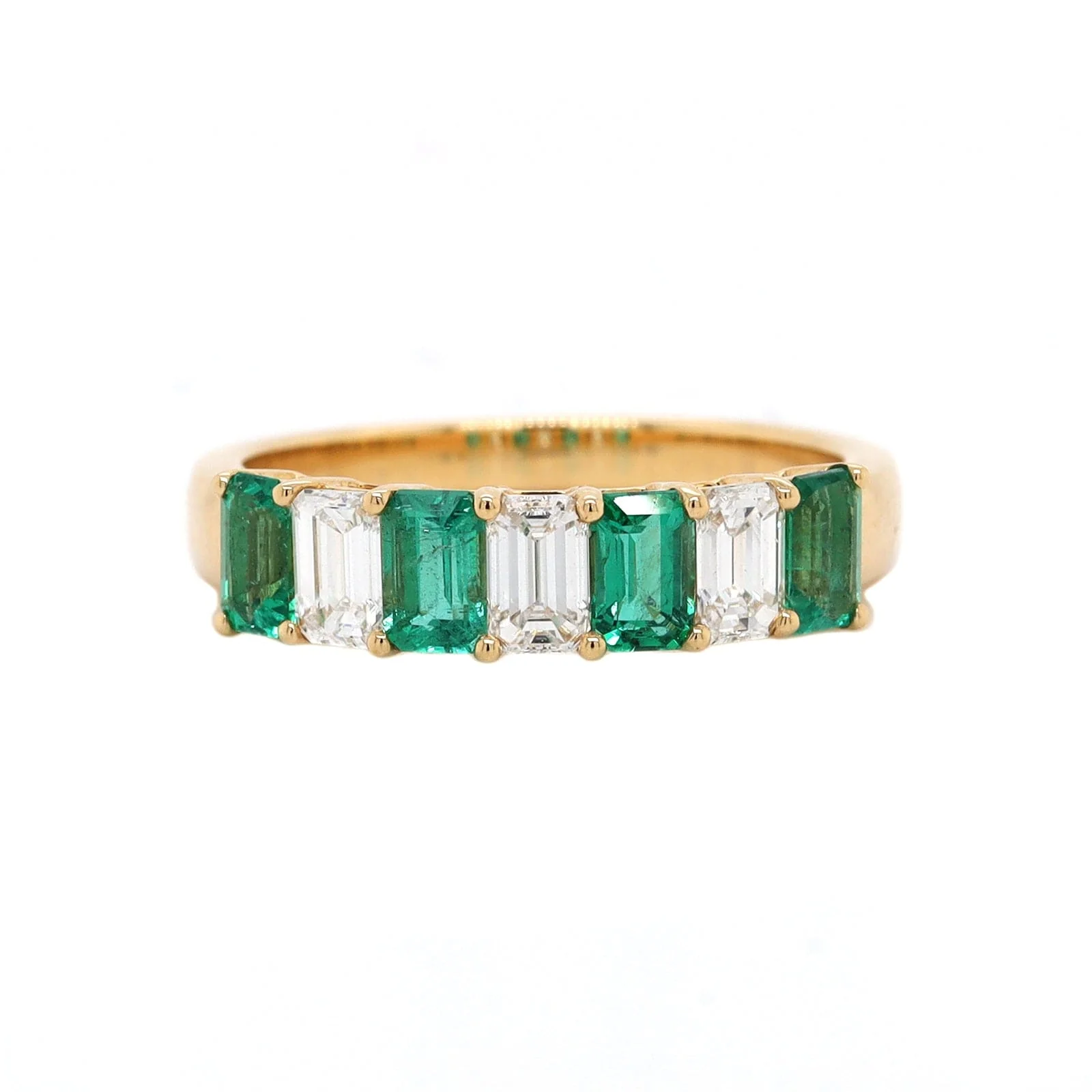 18K Yellow Gold Emerald and Diamond Band