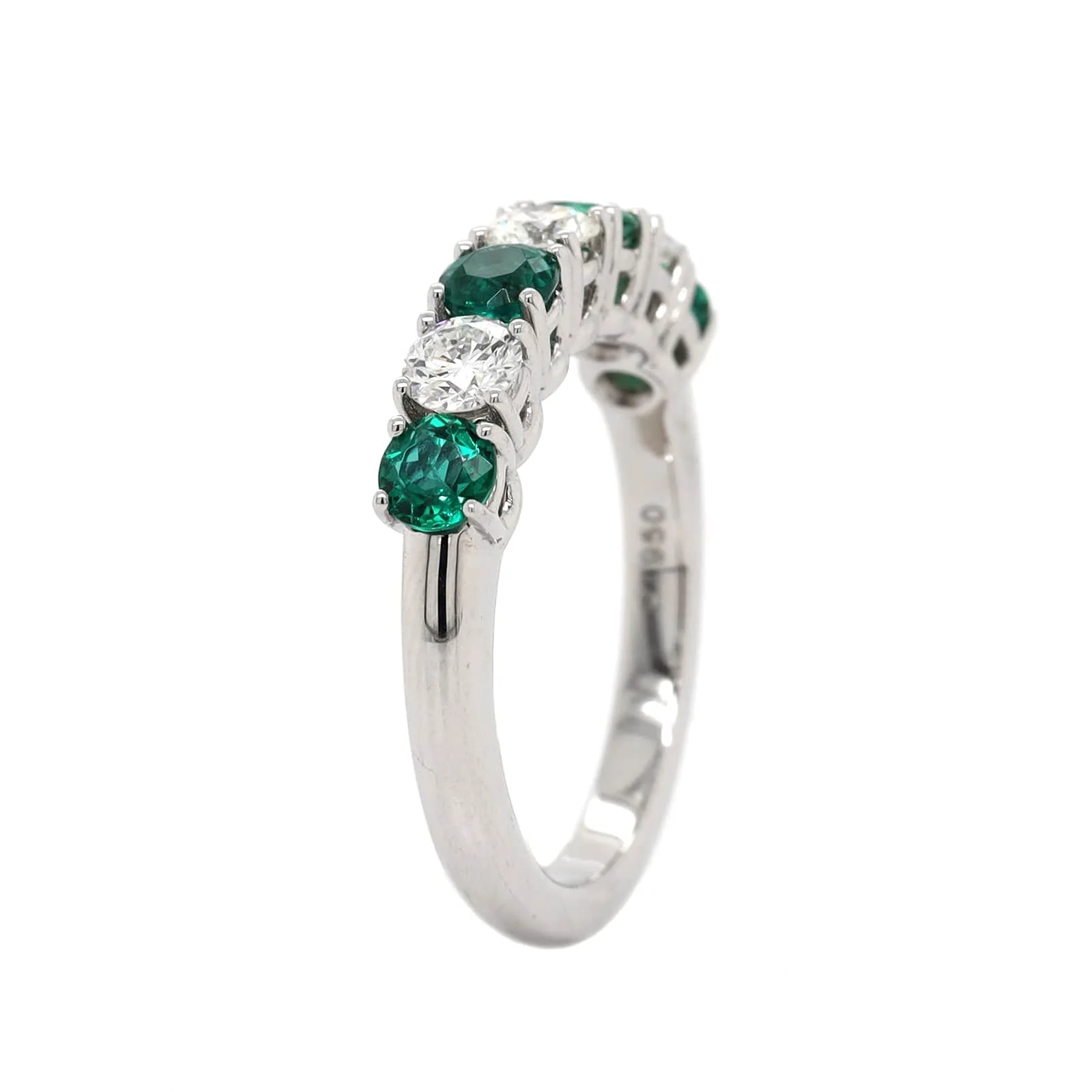 Platinum 7 Stone Alternating Emerald and Diamond Band - Image 2