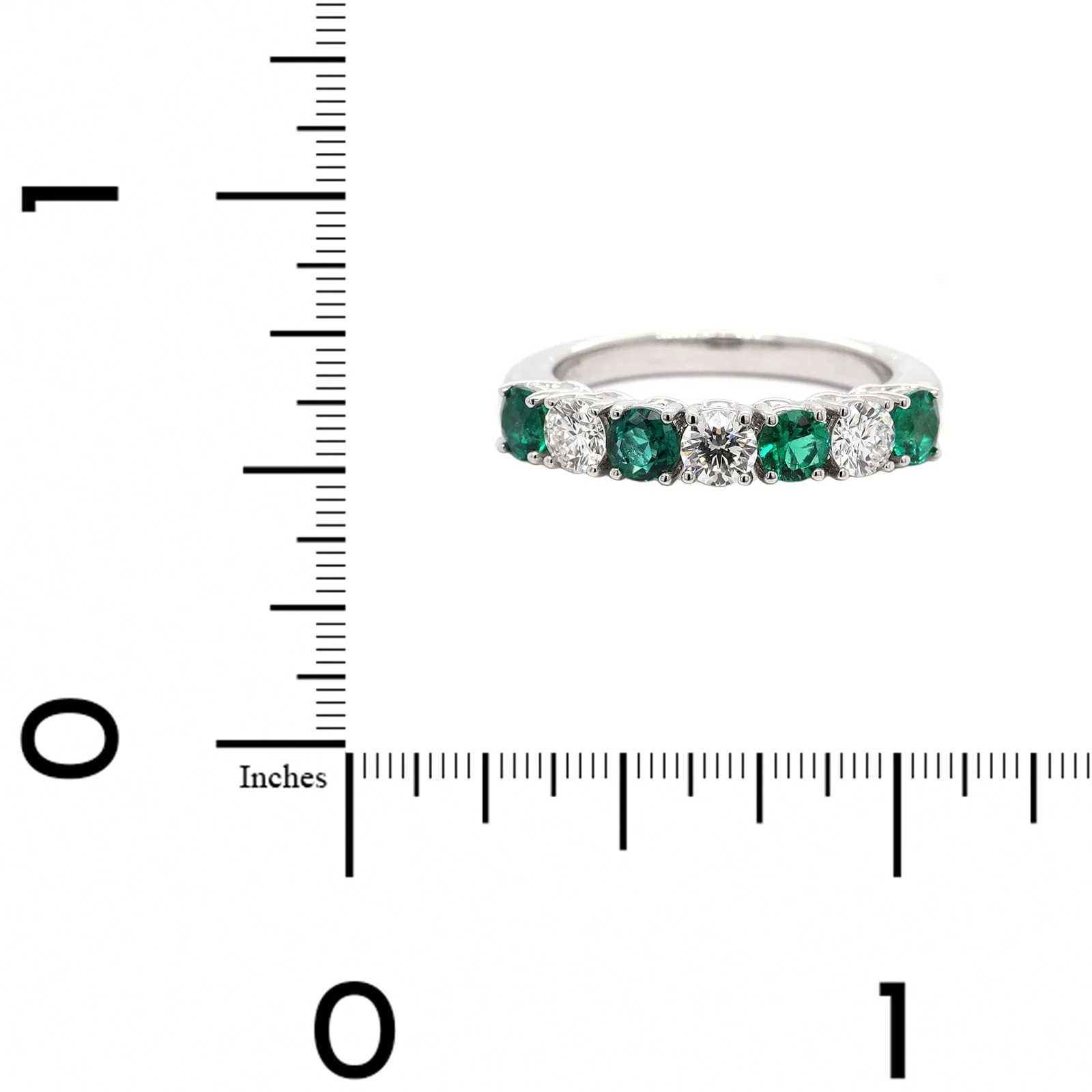Platinum 7 Stone Alternating Emerald and Diamond Band - Image 4