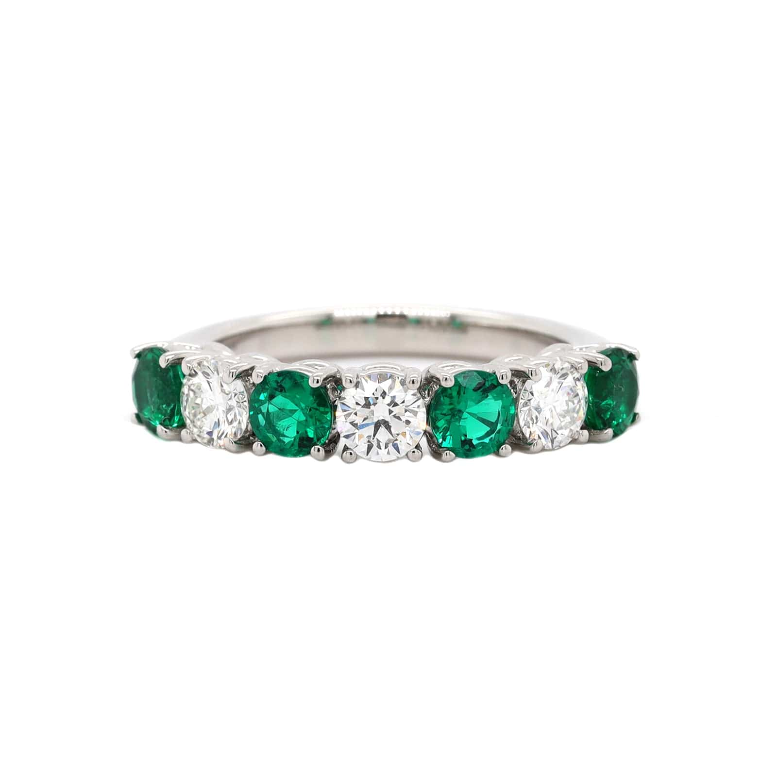 Platinum 7 Stone Alternating Emerald and Diamond Band - Image 5