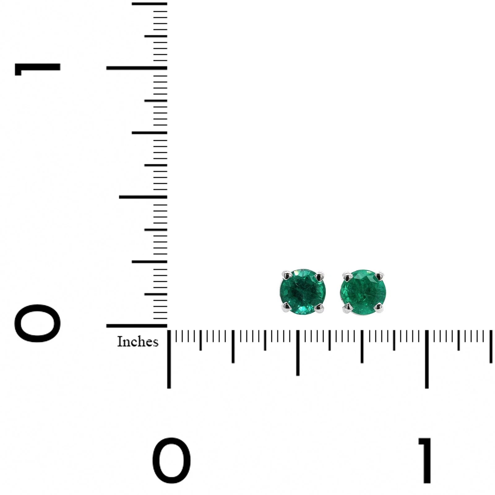 18K White Gold Round Emerald Stud Earrings - Image 2