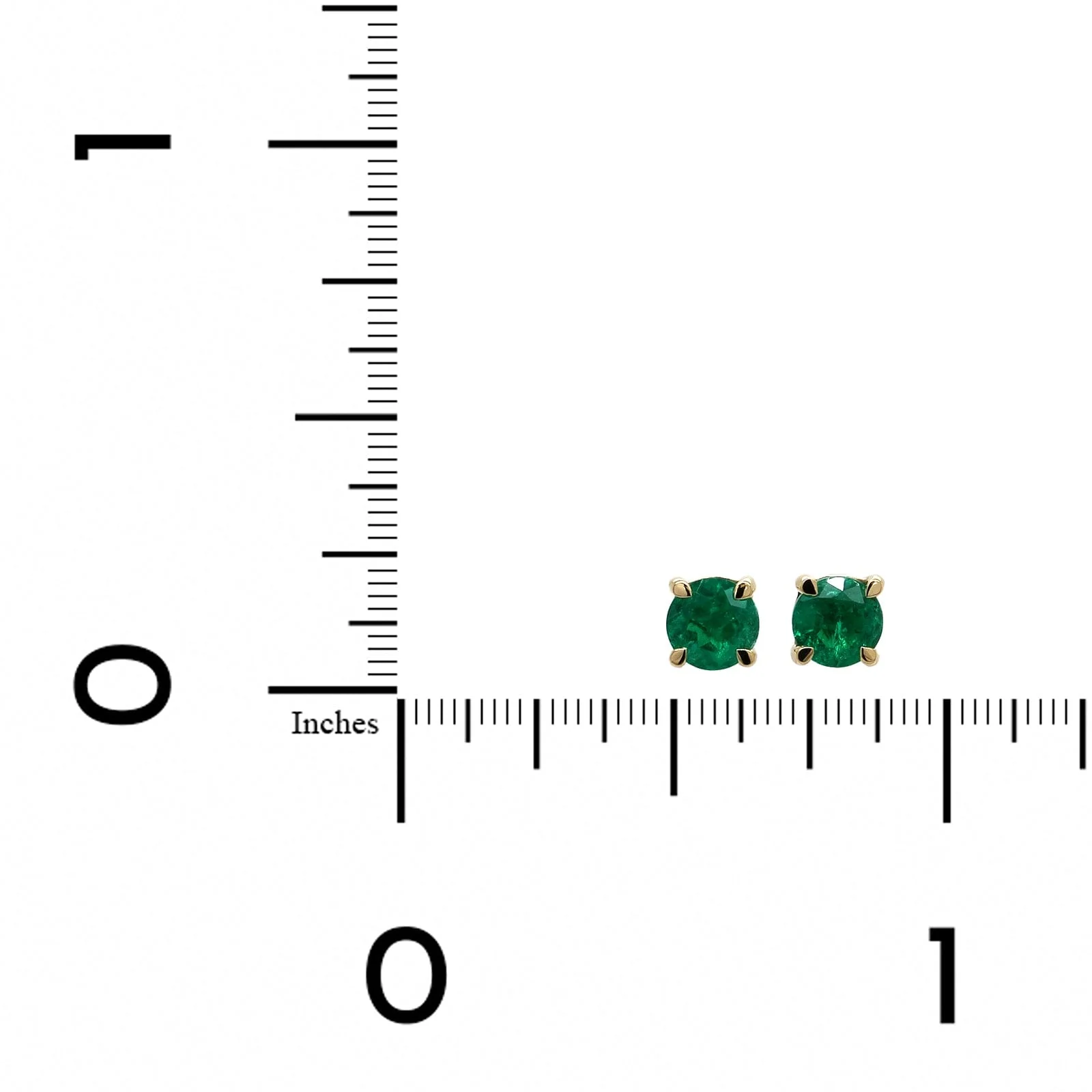 18K Yellow Gold Round Emerald Stud Earrings - Image 2