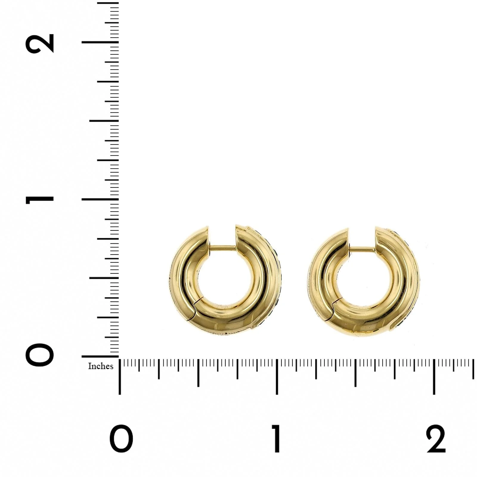 18K Yellow Gold Channel Set Emerald Huggie Earrings - Image 2