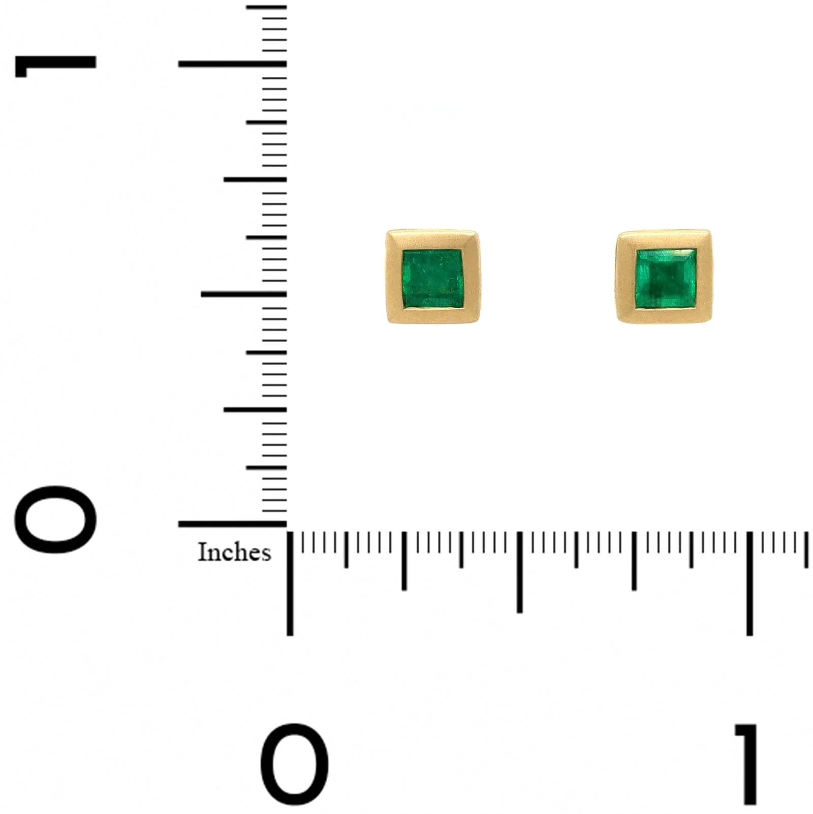 18K Yellow Gold Square Emerald Stud Earrings - Image 2