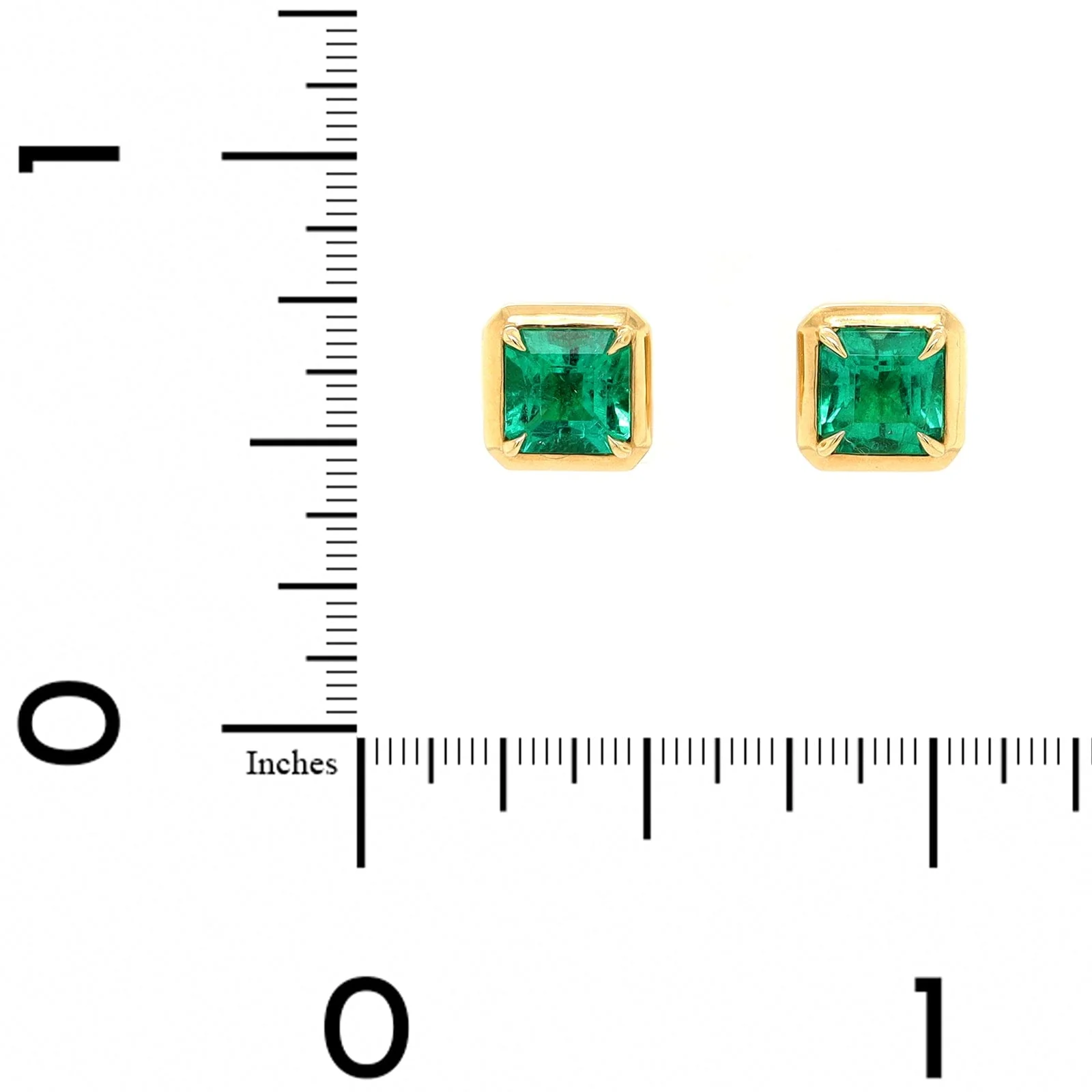 18K Yellow Gold Bezel Set Square Emerald Studs - Image 2