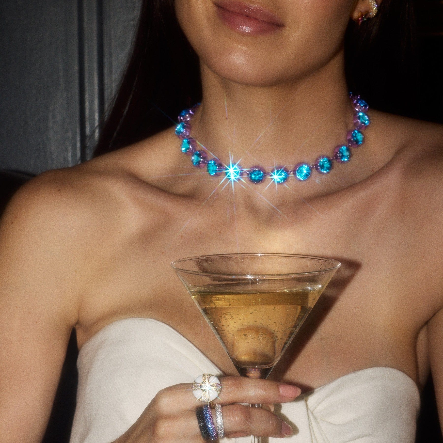 Emily P. Wheeler 18K White Gold Blue Topaz Riviere Necklace - Image 3
