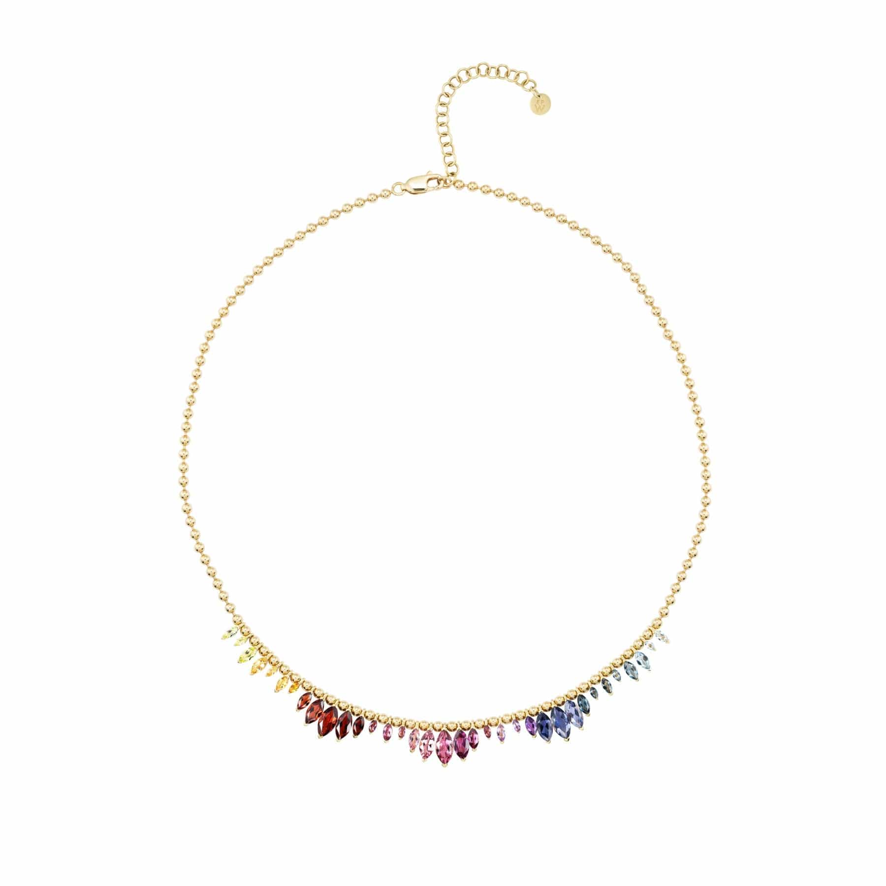 Emily P. Wheeler 18K Yellow Gold Arashi Gradient Multi Gemstone Ball Chain Necklace - Image 2