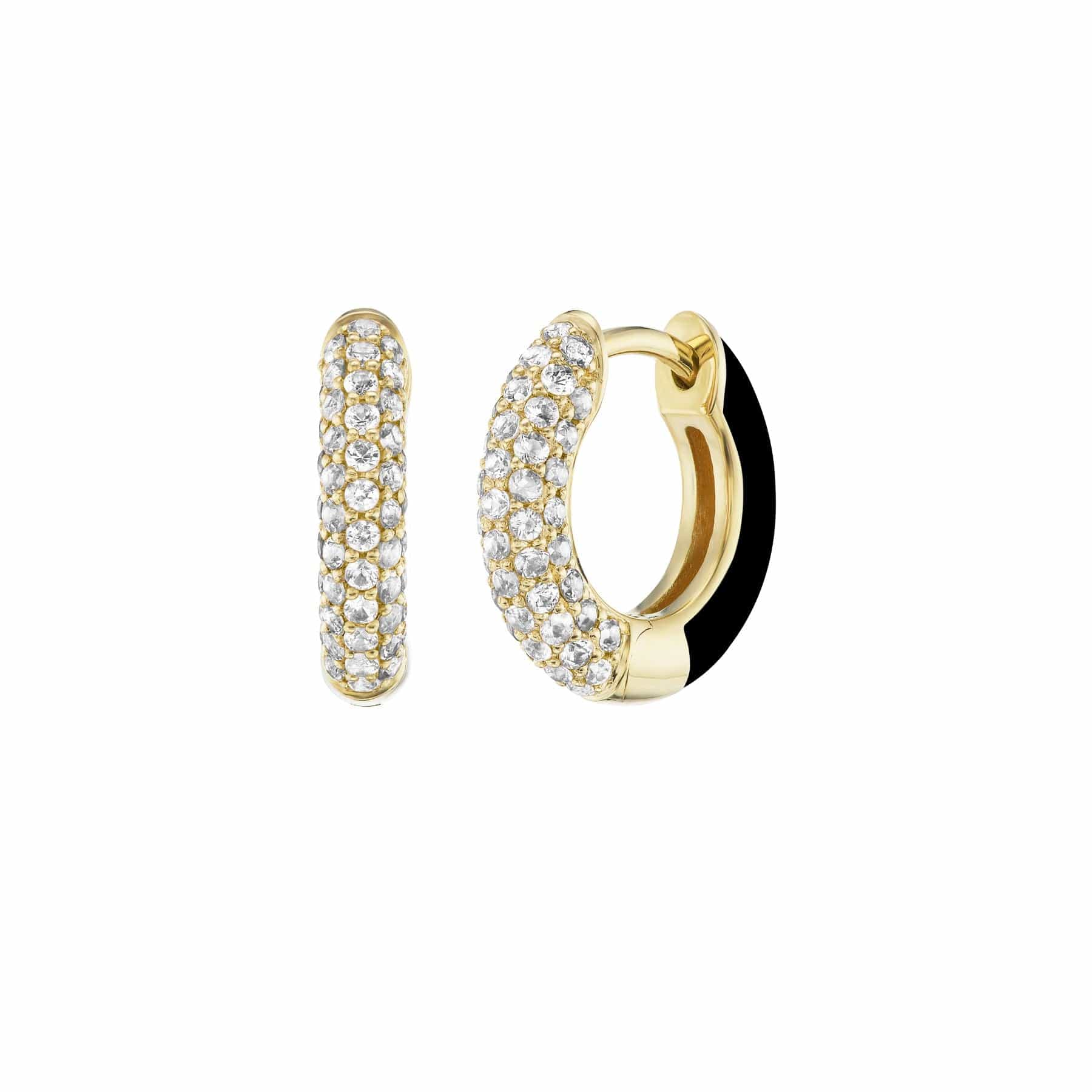 Emily P. Wheeler 18K Yellow Gold Baby Duo Black Enameled Diamond Hoop Earrings