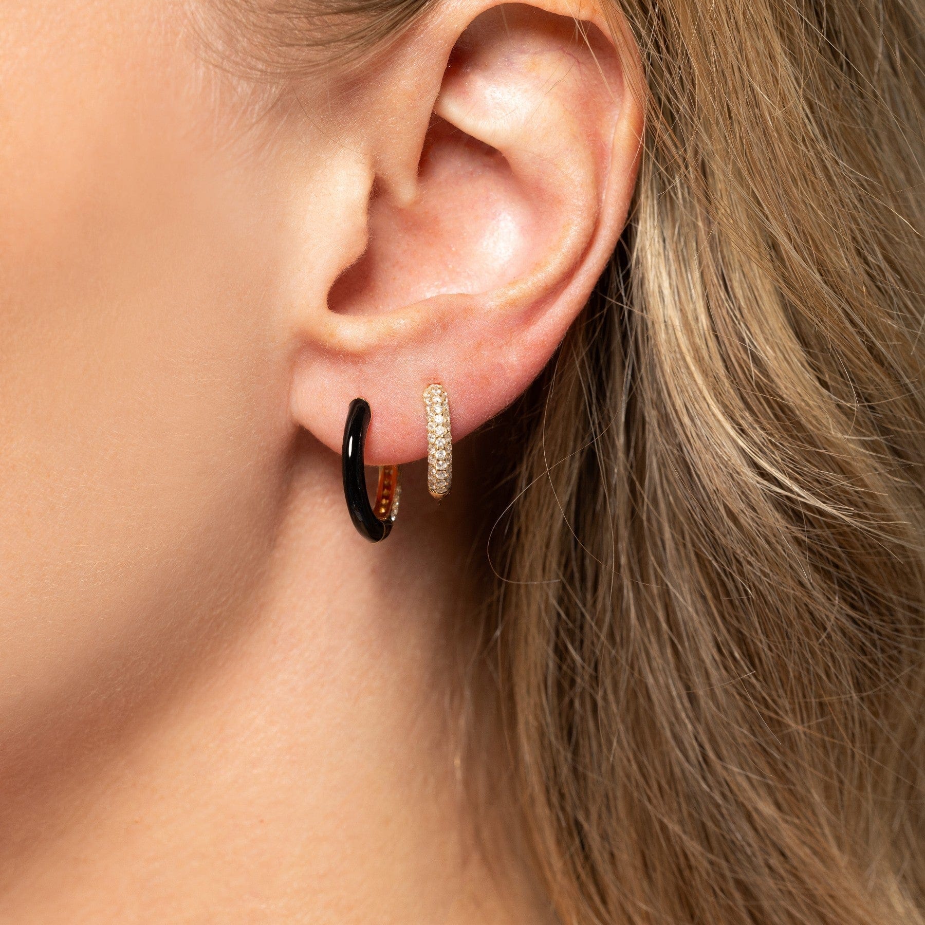 Emily P. Wheeler 18K Yellow Gold Baby Duo Black Enameled Diamond Hoop Earrings - Image 3