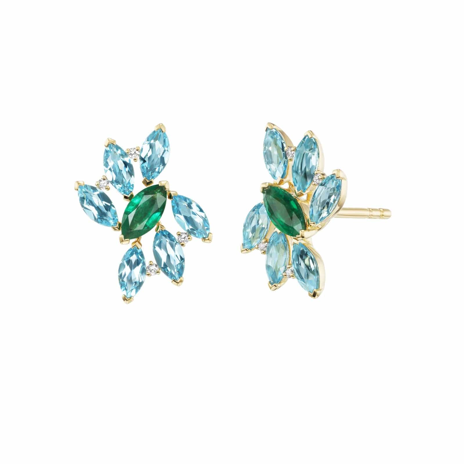 Emily P. Wheeler 18K Yellow Gold Emerald, Topaz, and Apatite Pollack Stud Earrings