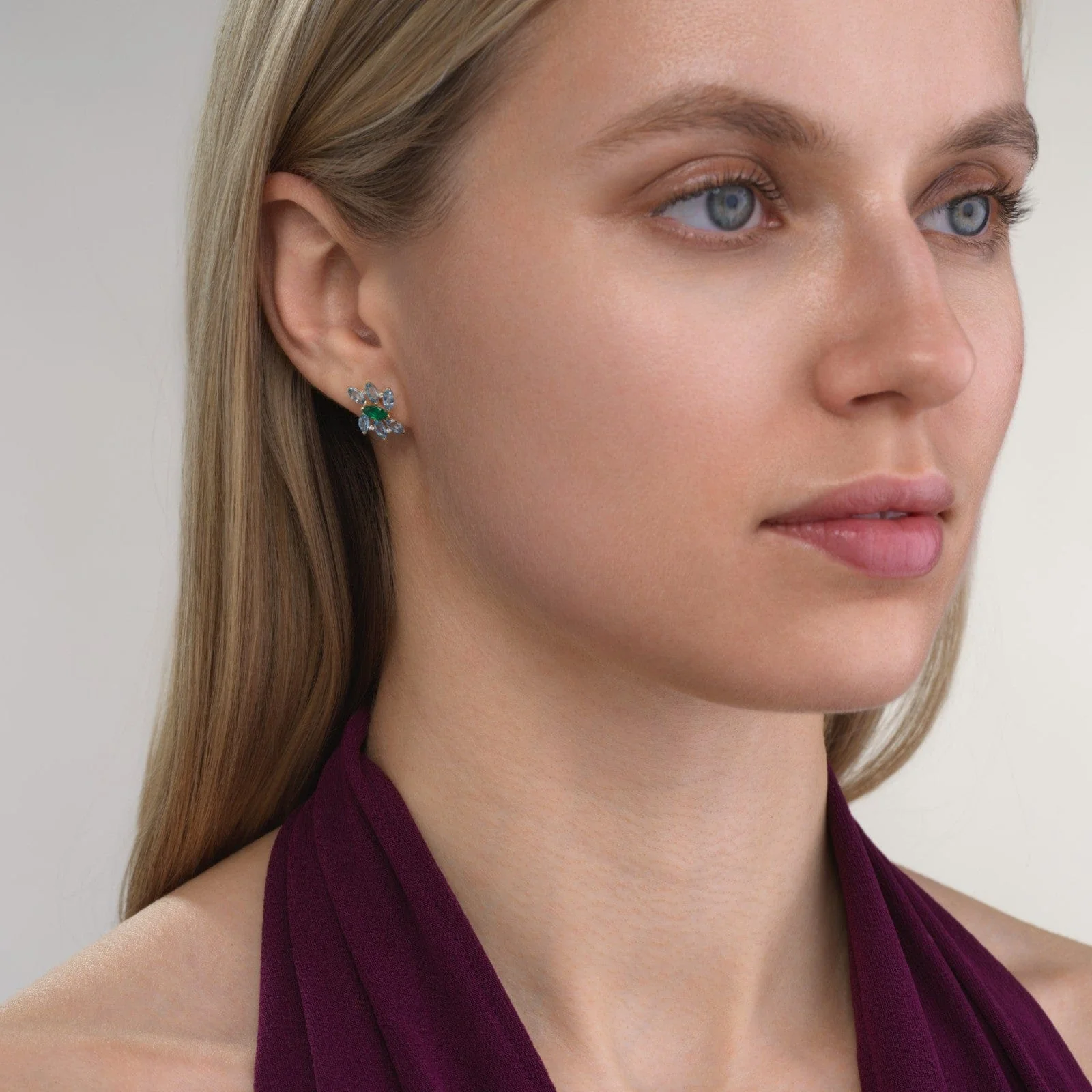 Emily P. Wheeler 18K Yellow Gold Emerald, Topaz, and Apatite Pollack Stud Earrings - Image 2