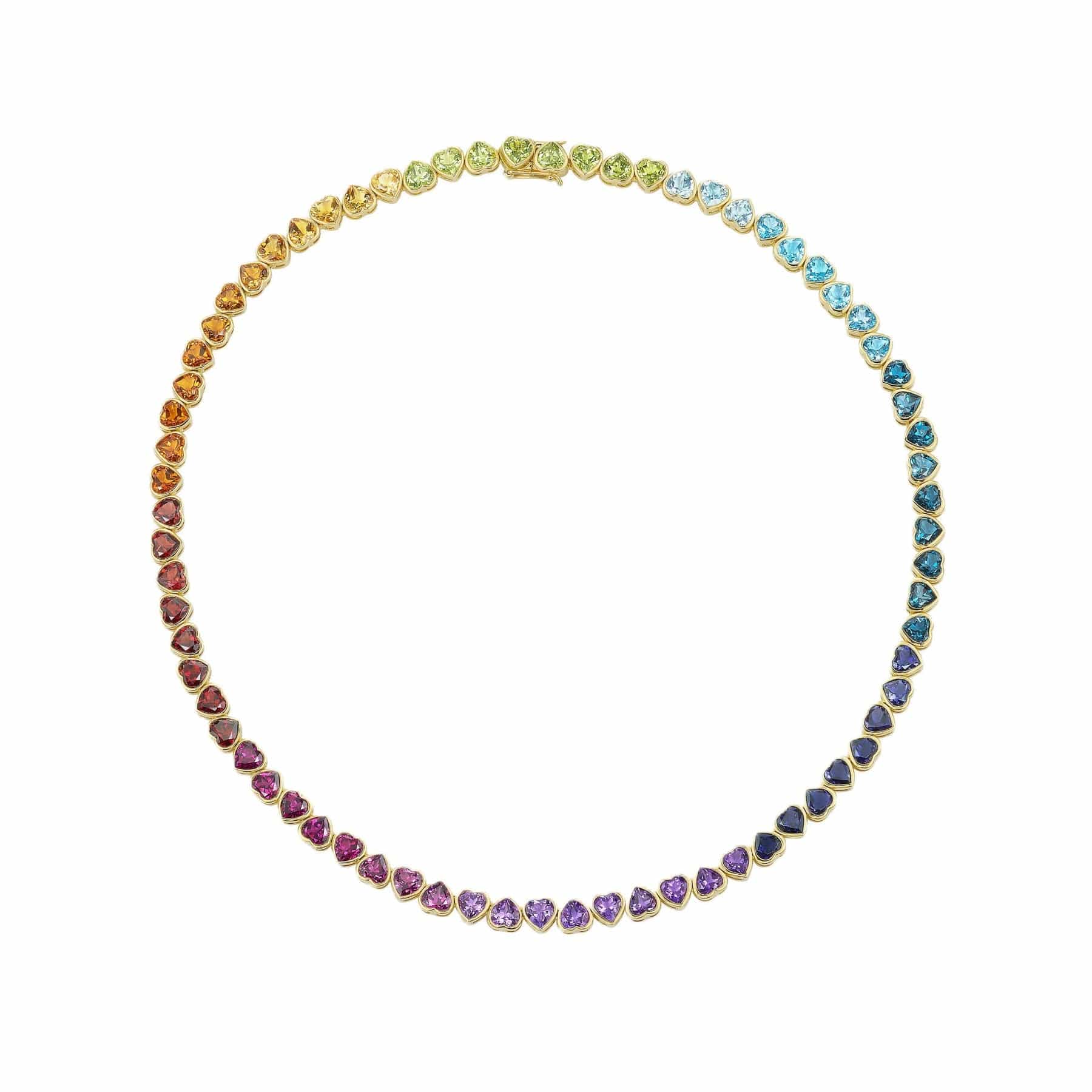 Emily P. Wheeler 18K Yellow Gold Heart Shaped Rainbow Colored Gemstone Necklace