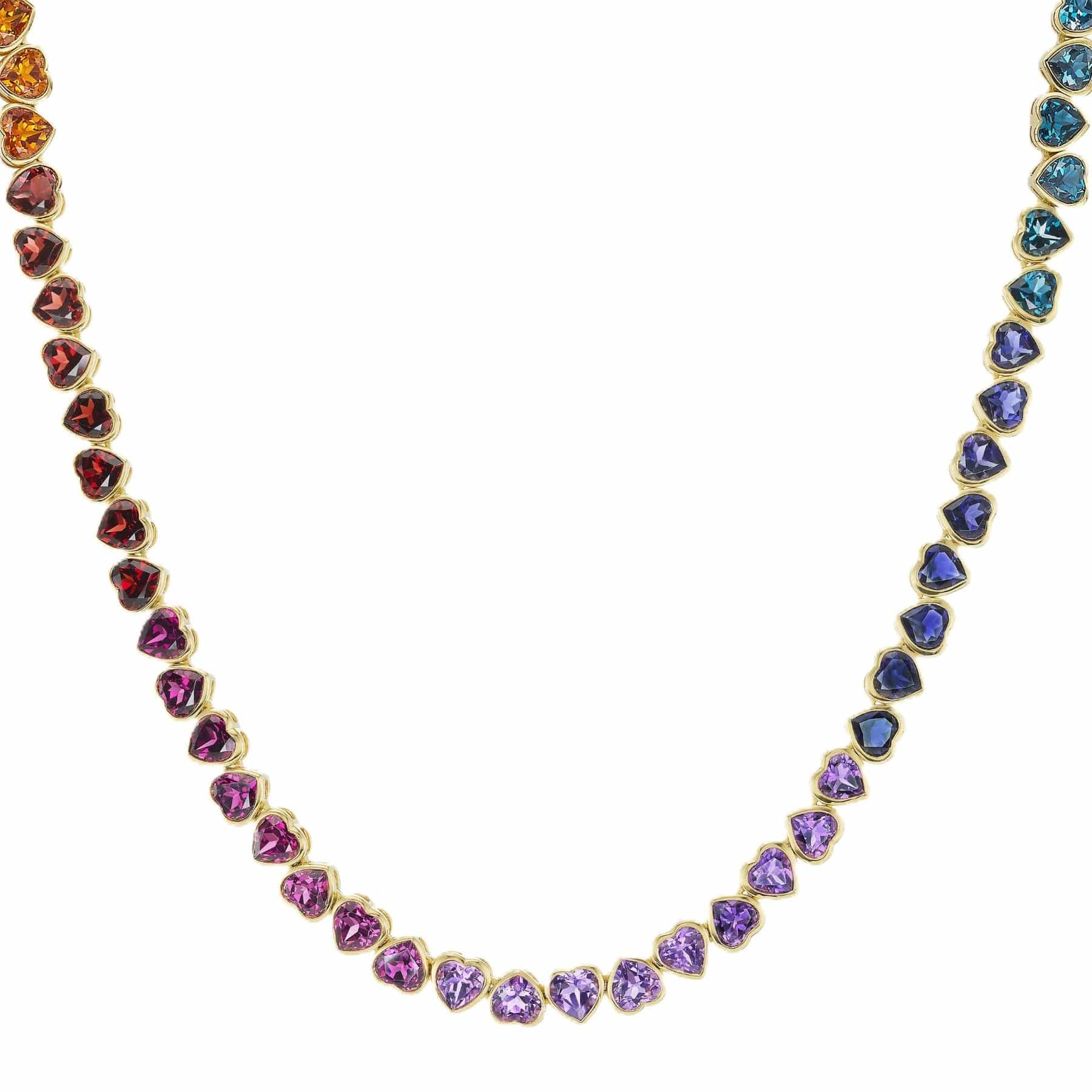 Emily P. Wheeler 18K Yellow Gold Heart Shaped Rainbow Colored Gemstone Necklace - Image 2