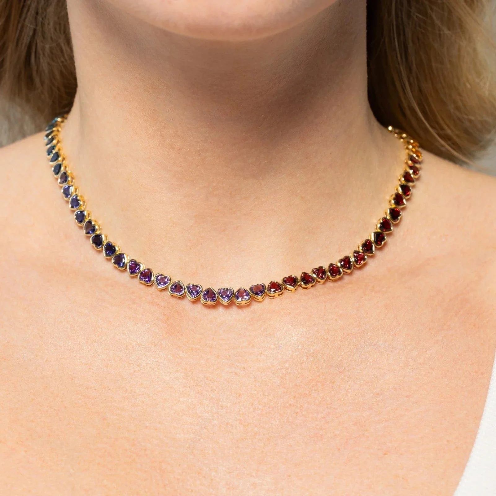 Emily P. Wheeler 18K Yellow Gold Heart Shaped Rainbow Colored Gemstone Necklace - Image 3