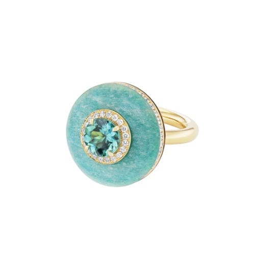 Emily P. Wheeler 18K Yellow Gold Mint Tourmaline and Diamond Halo Ring