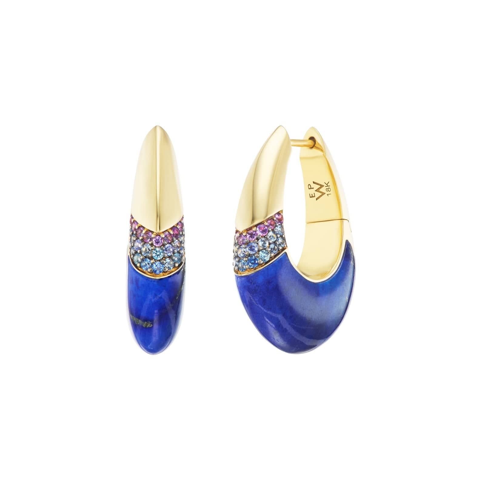 Emily P. Wheeler 18K Yellow Gold Sapphire, Amethyst, and Lapis Ombre Oval Hoop Earrings