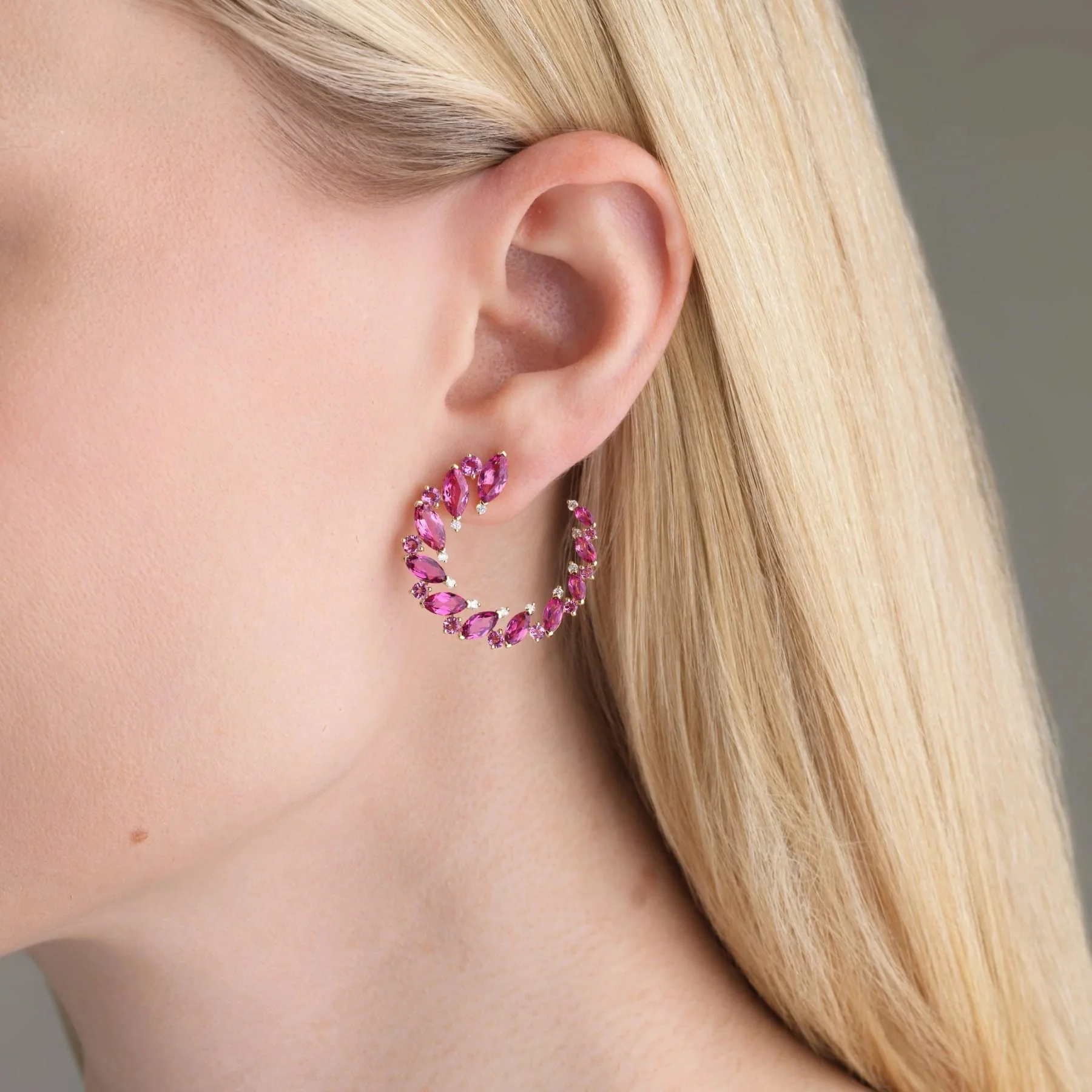 Emily P. Wheeler 18K Yellow Gold Tourmaline and Diamond Pollack Bypass Hoops - Image 2