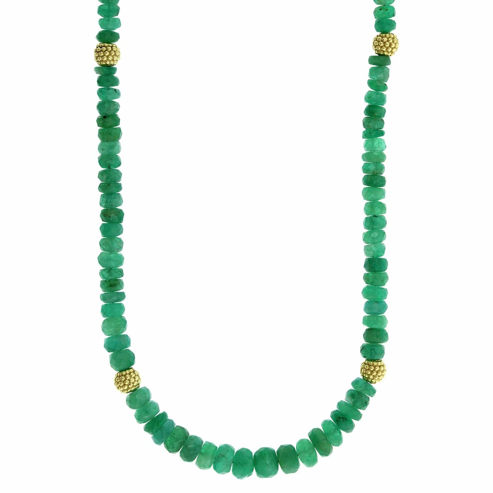 18K Yellow Gold Emerald Bead Necklace - Image 4