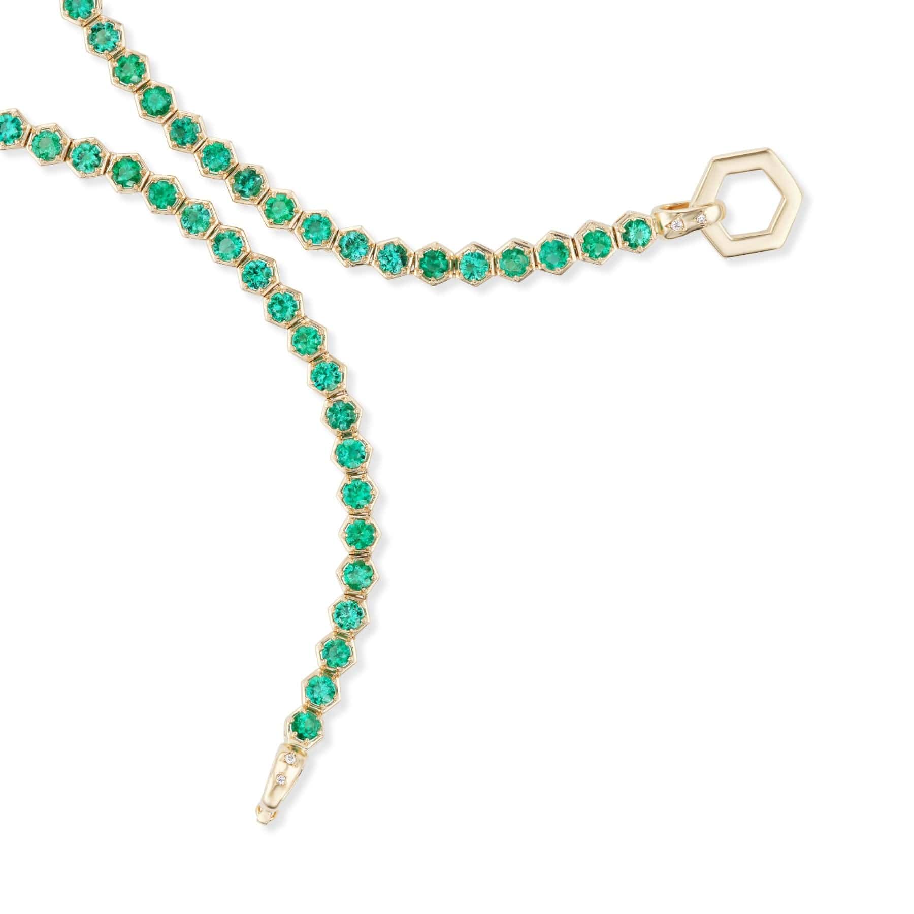 Harwell Godfrey 18K Yellow Gold Hexagon Emerald Tennis Necklace - Image 3