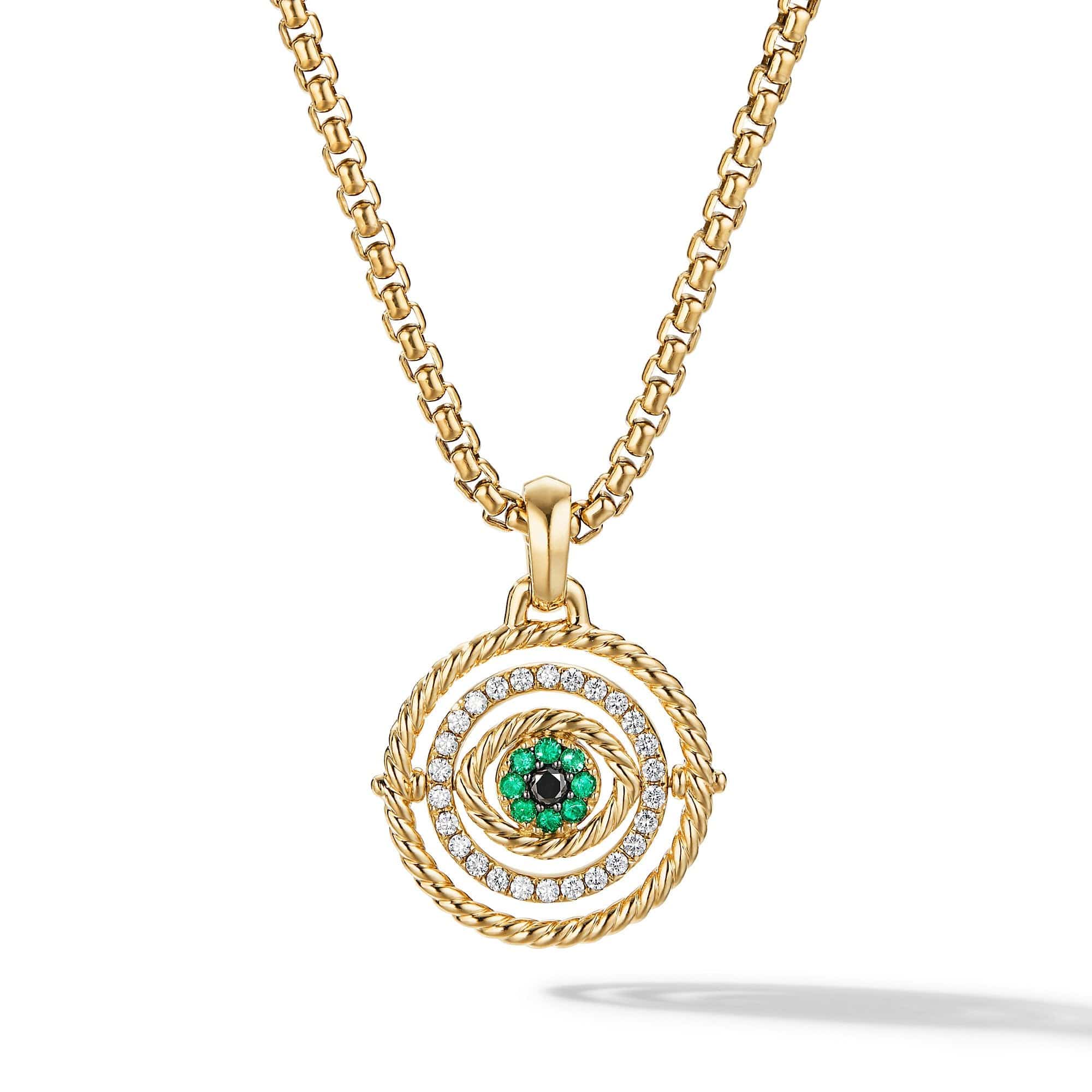 Evil Eye Mobile Amulet 18K Yellow Gold with Pavé Emeralds and Diamonds, 20.5mm - Image 2