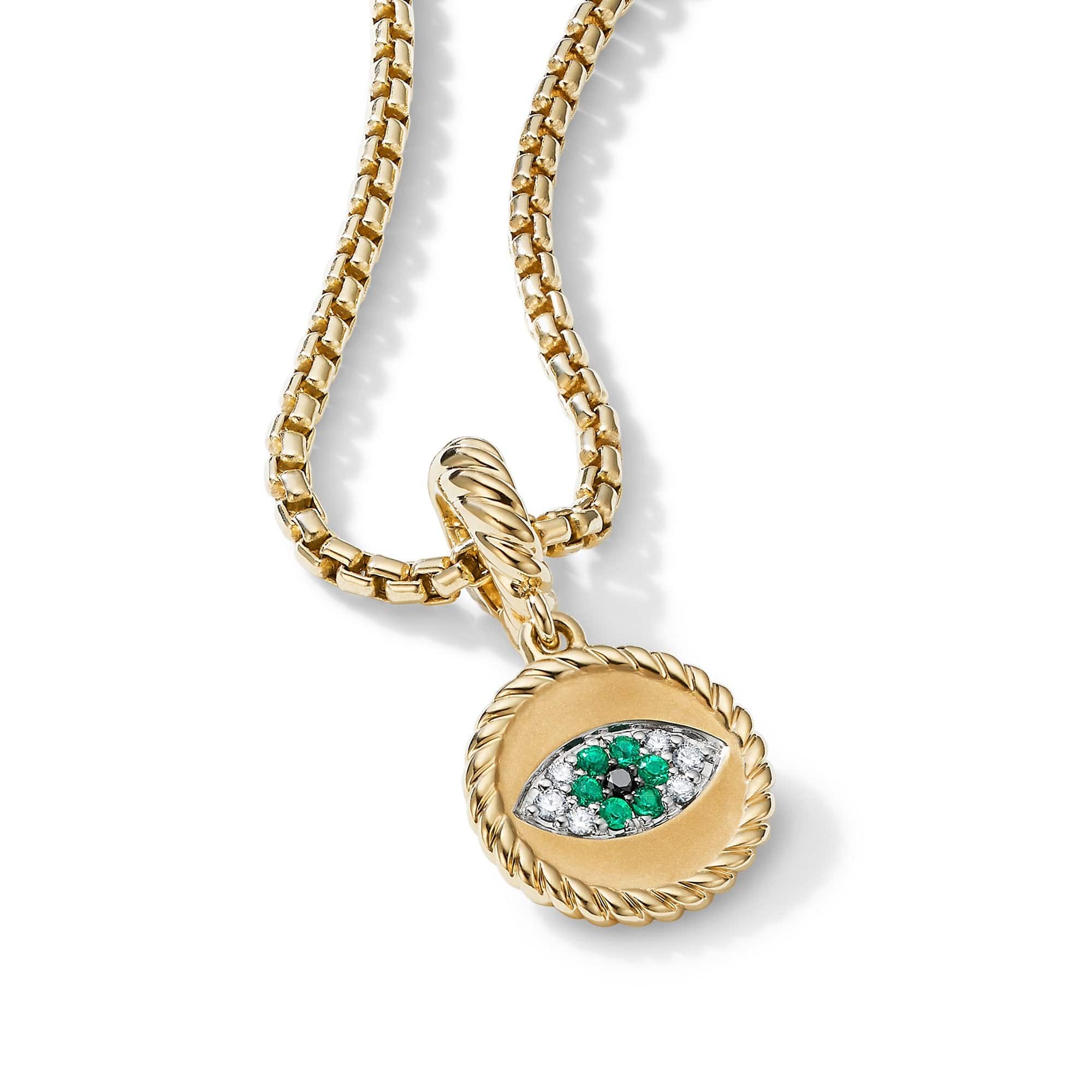 Evil Eye Amulet in 18K Yellow Gold with Pavé Emeralds and Diamonds - Image 3
