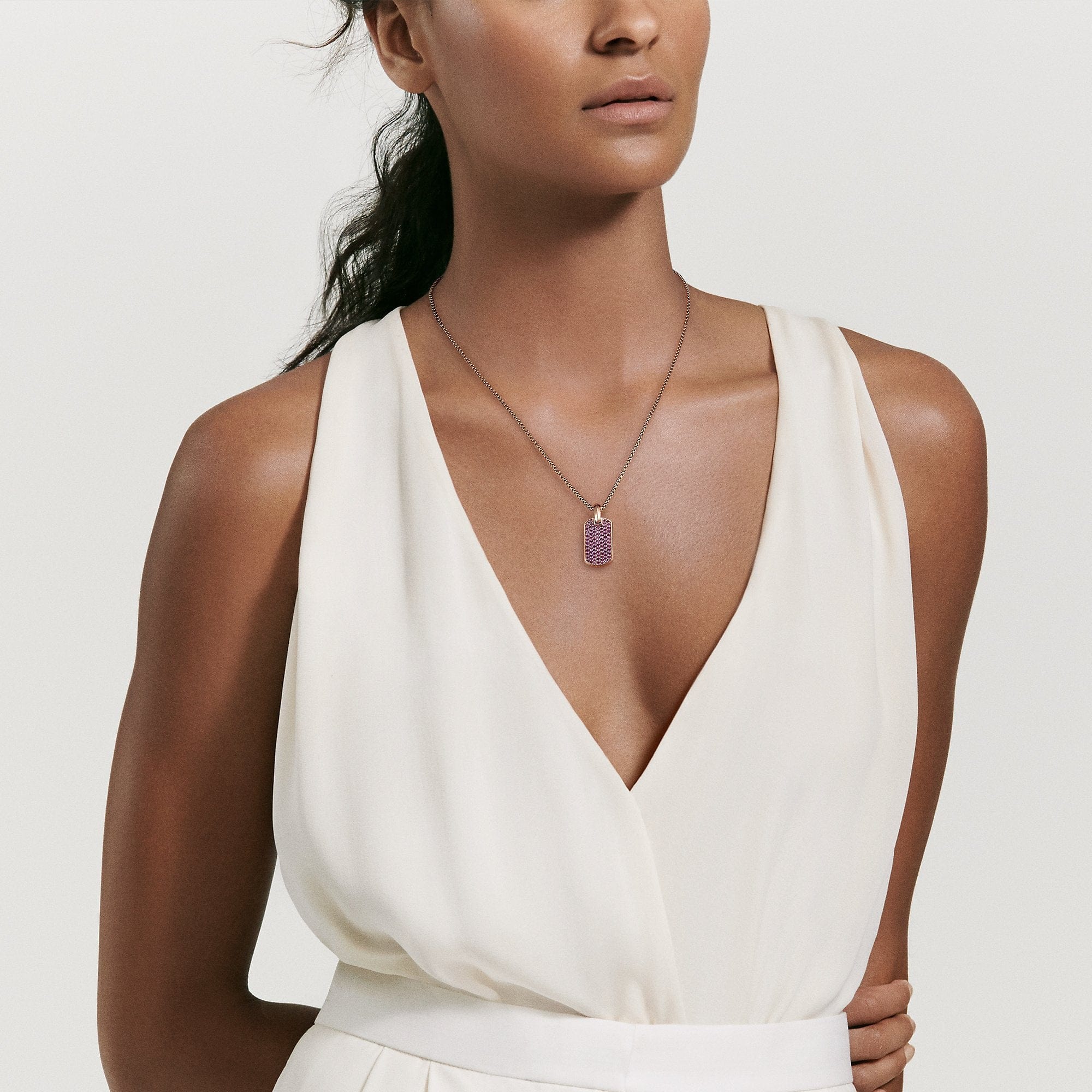 Pavé Pink Sapphire Tag in 18K Rose Gold - Image 2