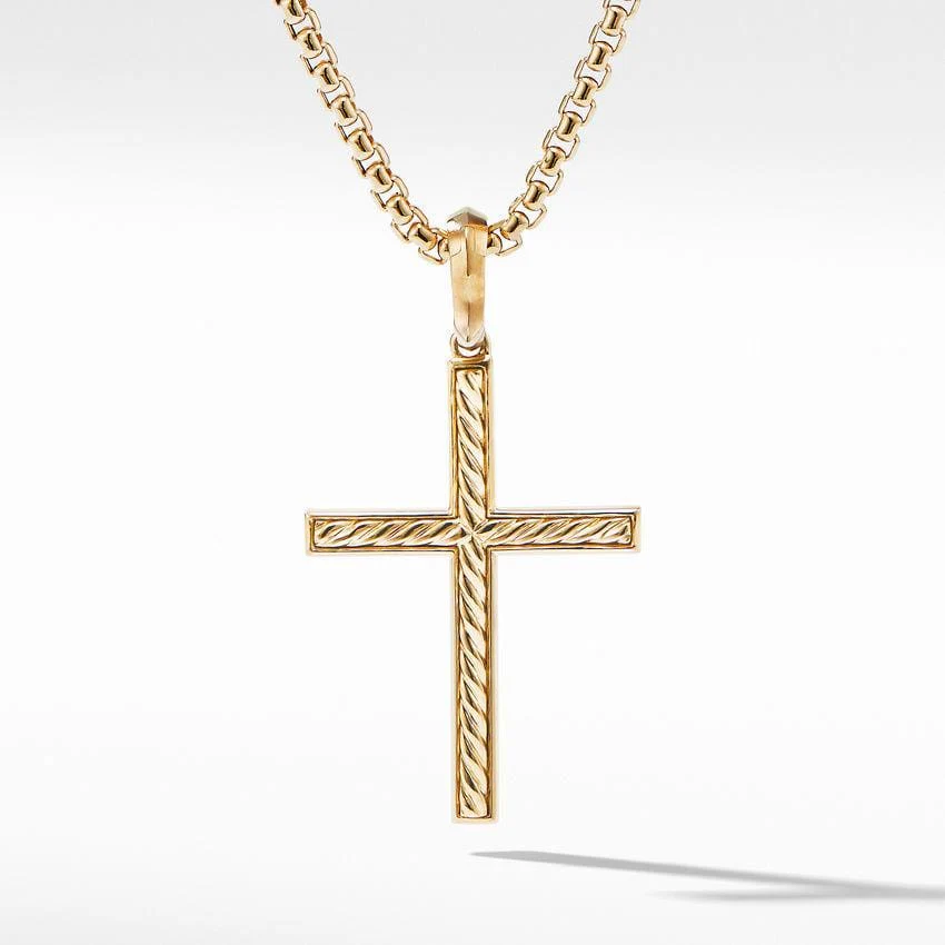 Modern Renaissance Cross Pendant in 18K Yellow Gold with Center Diamond - Image 2
