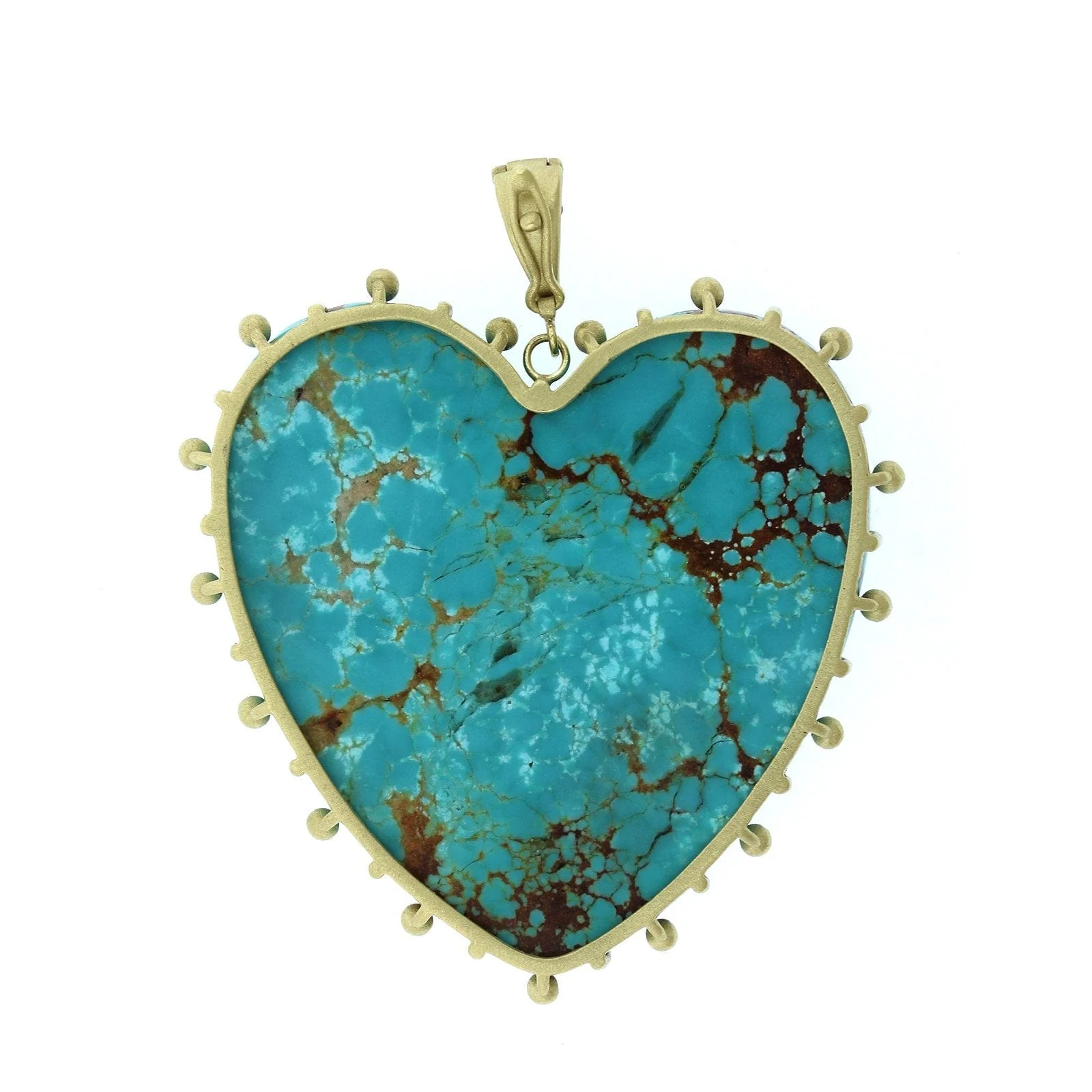 Suzy Landa 18K Yellow Gold Heart Shape Turquoise and Diamond Pendant - Image 3