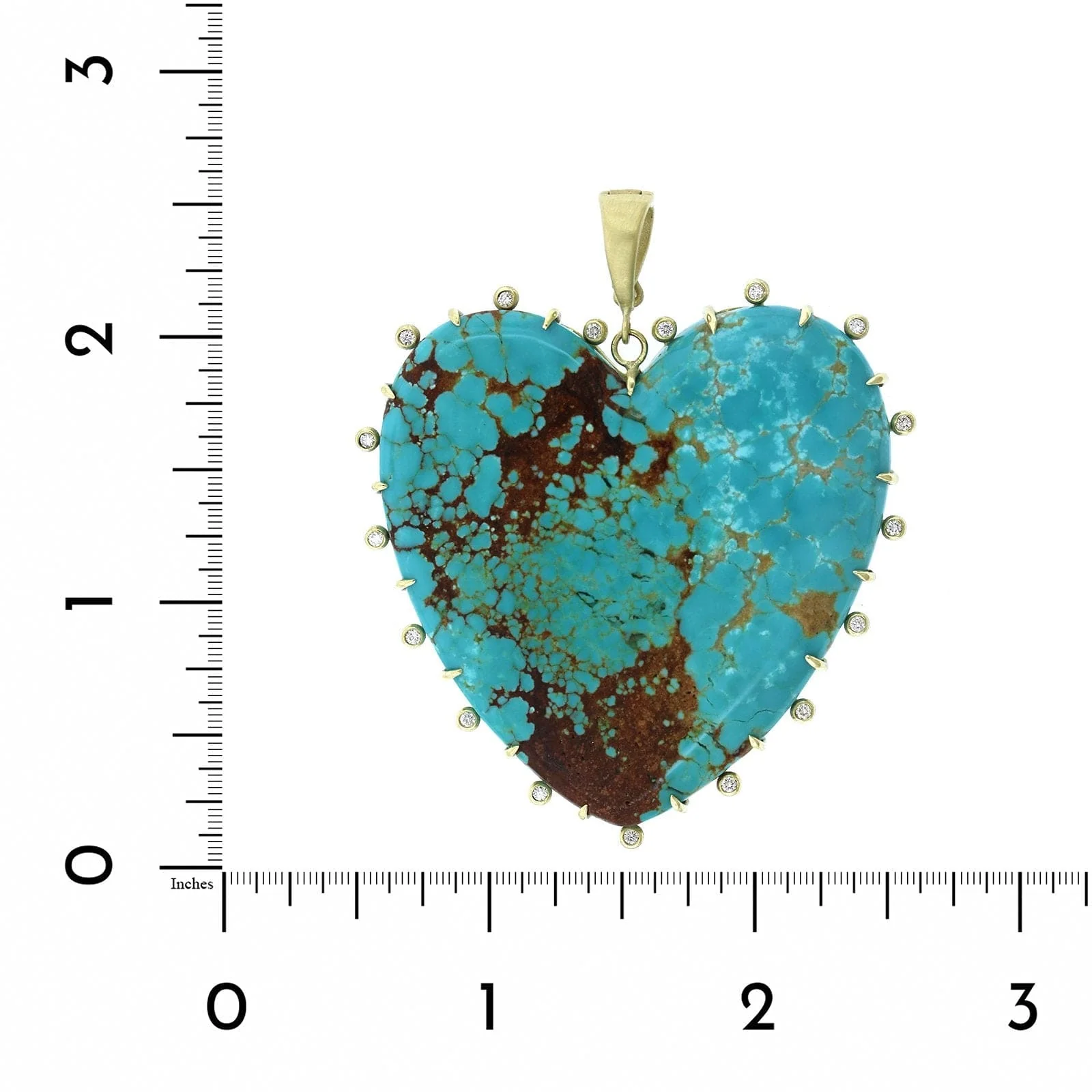 Suzy Landa 18K Yellow Gold Heart Shape Turquoise and Diamond Pendant - Image 4