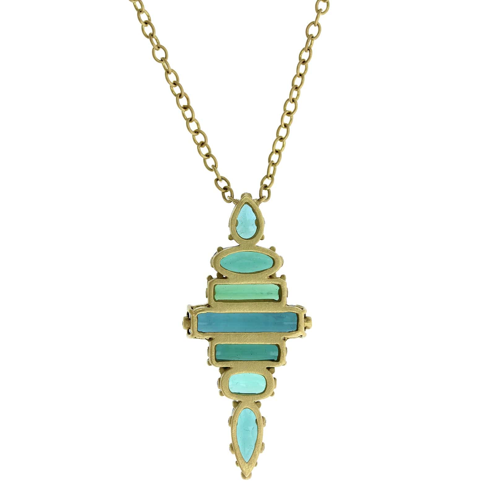 Suzy Landa 18K Yellow Gold Green Blue Tourmaline Totem Pendant - Image 2