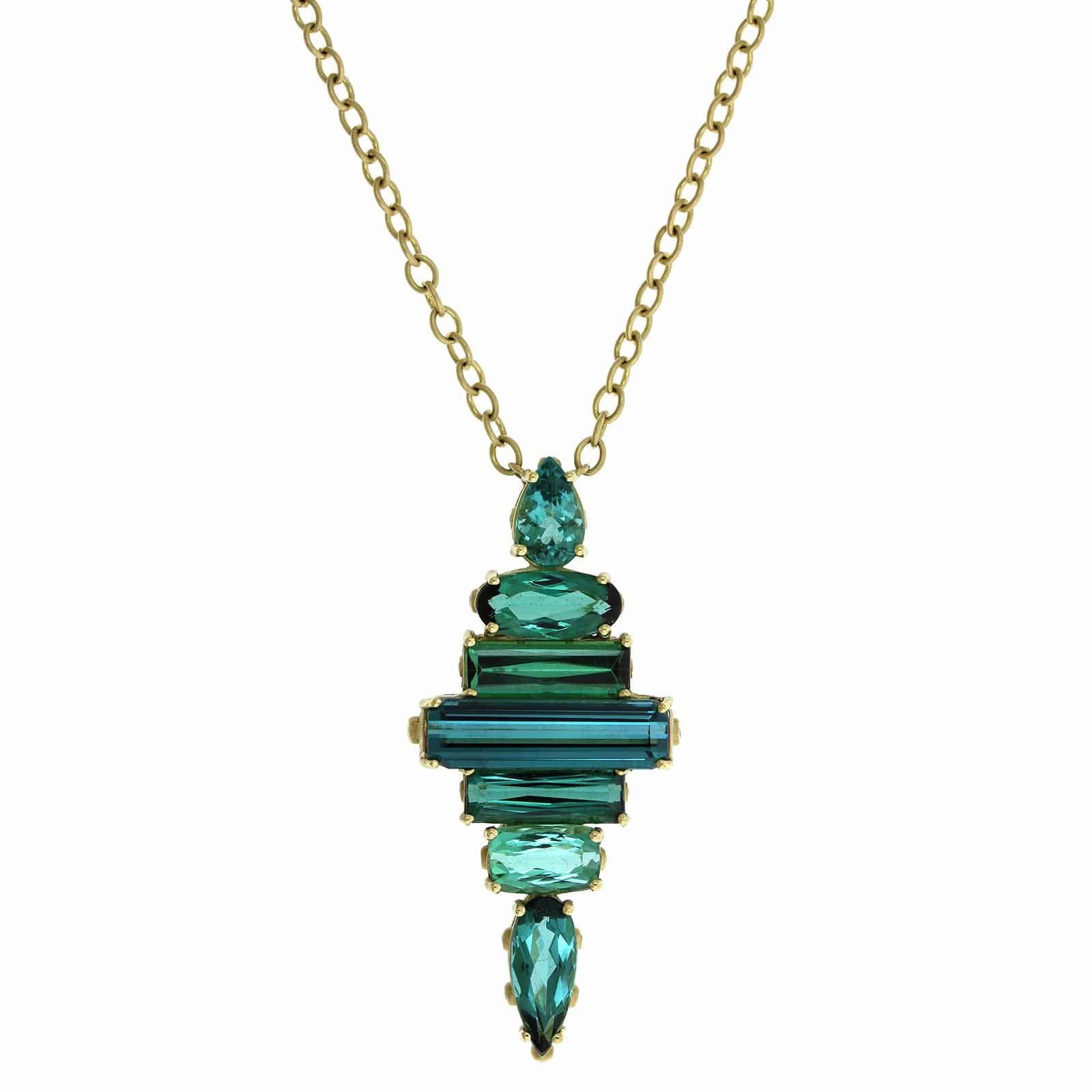 Suzy Landa 18K Yellow Gold Green Blue Tourmaline Totem Pendant - Image 5