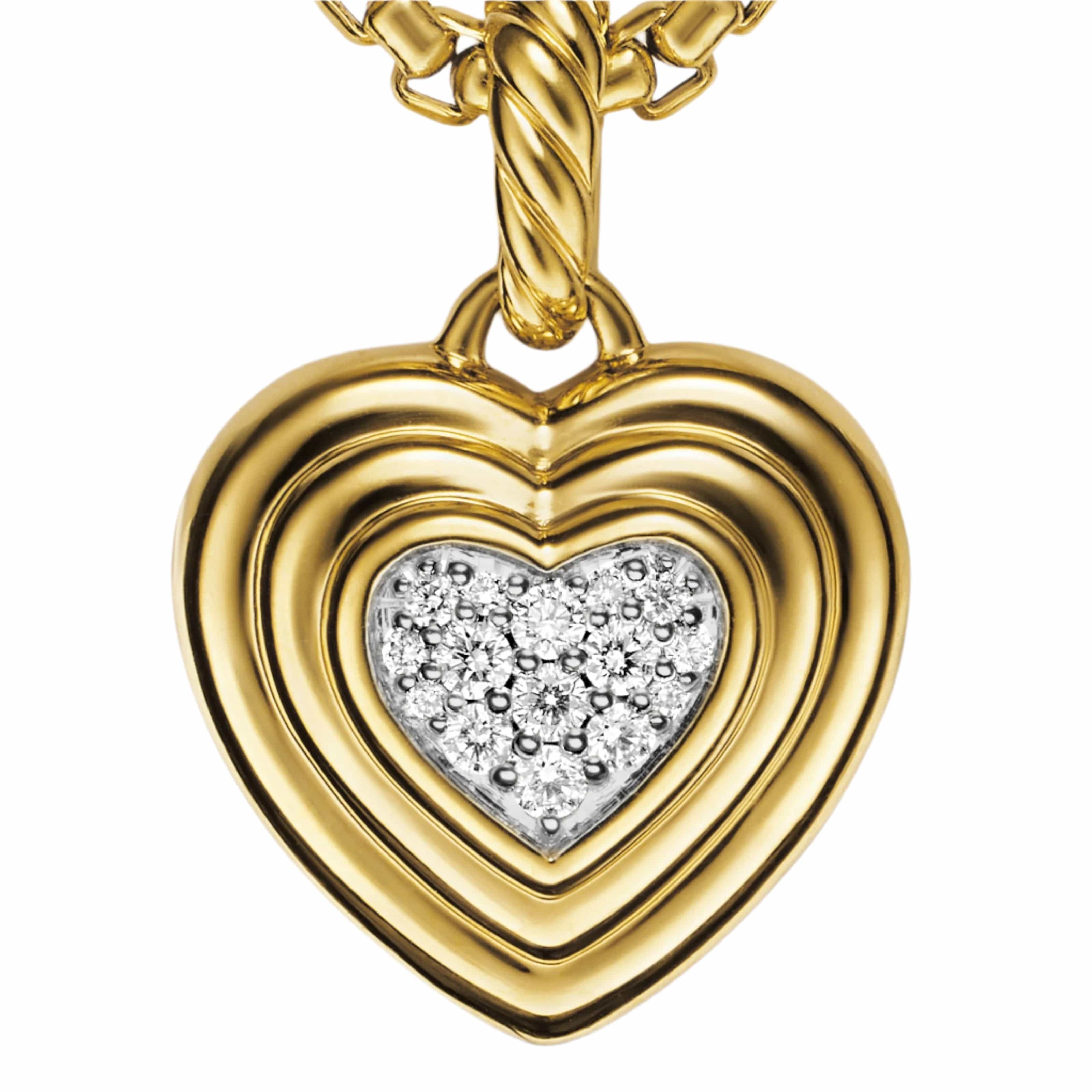 Puffy Heart Amulet 18K Yellow Gold with Diamonds, 17mm - Image 3