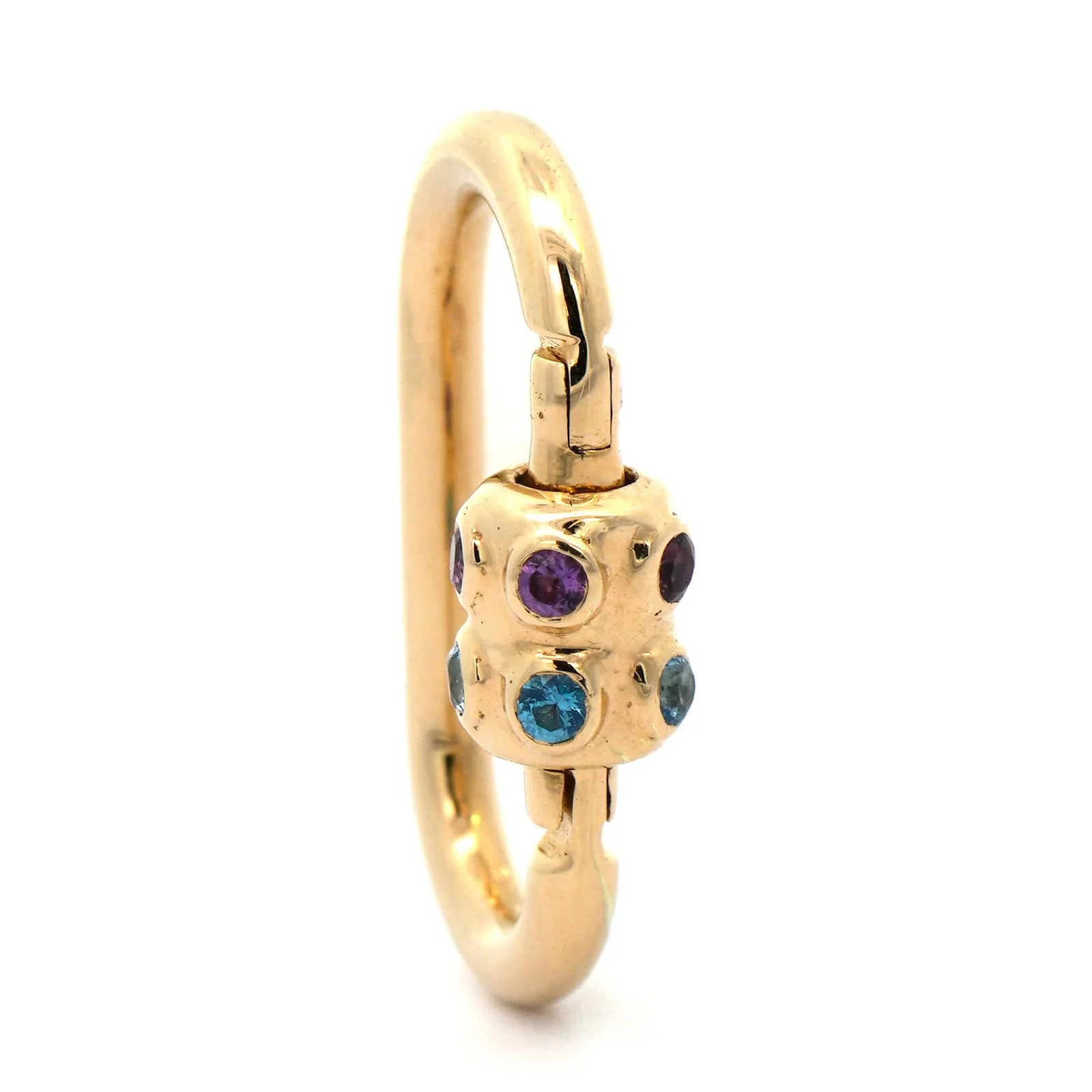 14K Yellow Gold Blue Topaz and Amethyst Carabiner Charm - Image 2