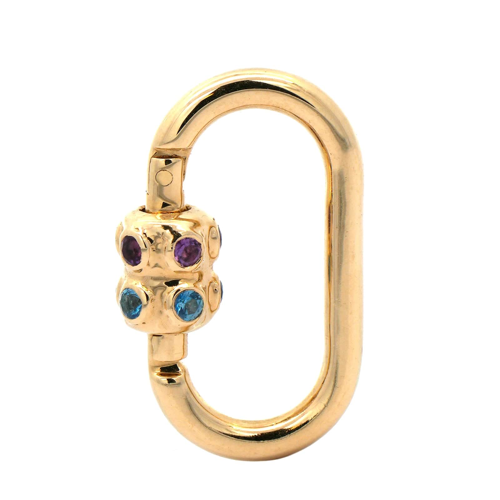 14K Yellow Gold Blue Topaz and Amethyst Carabiner Charm - Image 3