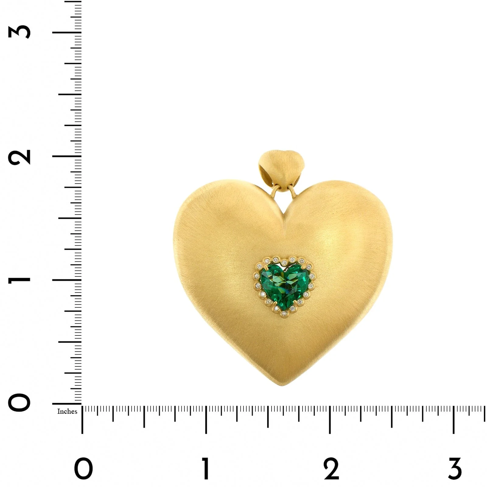Suzy Landa 18K Yellow Gold Green Tourmaline and Diamond Puffy Heart Pendant - Image 3