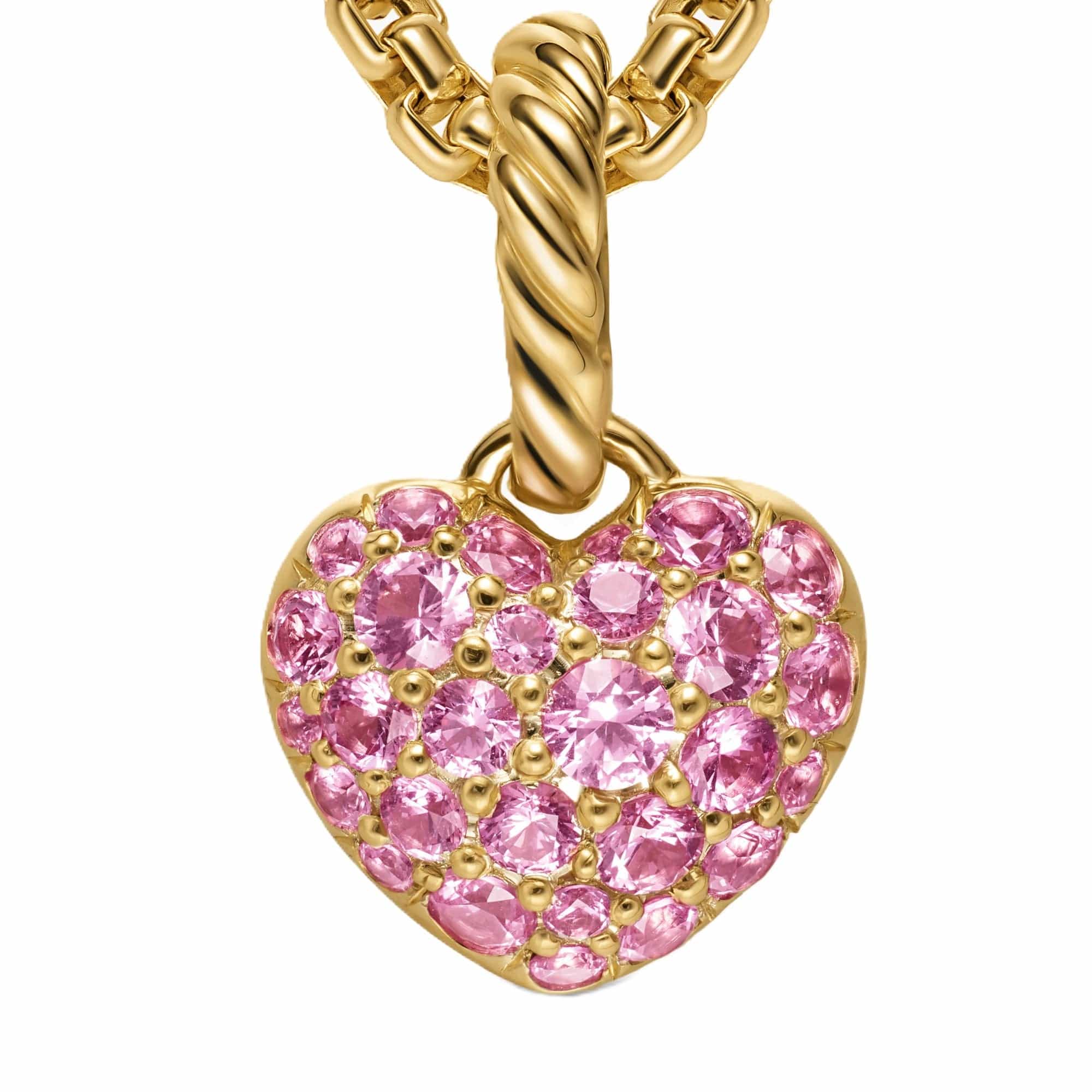 Petite Pavé Heart Amulet 18K Yellow Gold with Pink Sapphires, 7.4mm - Image 2