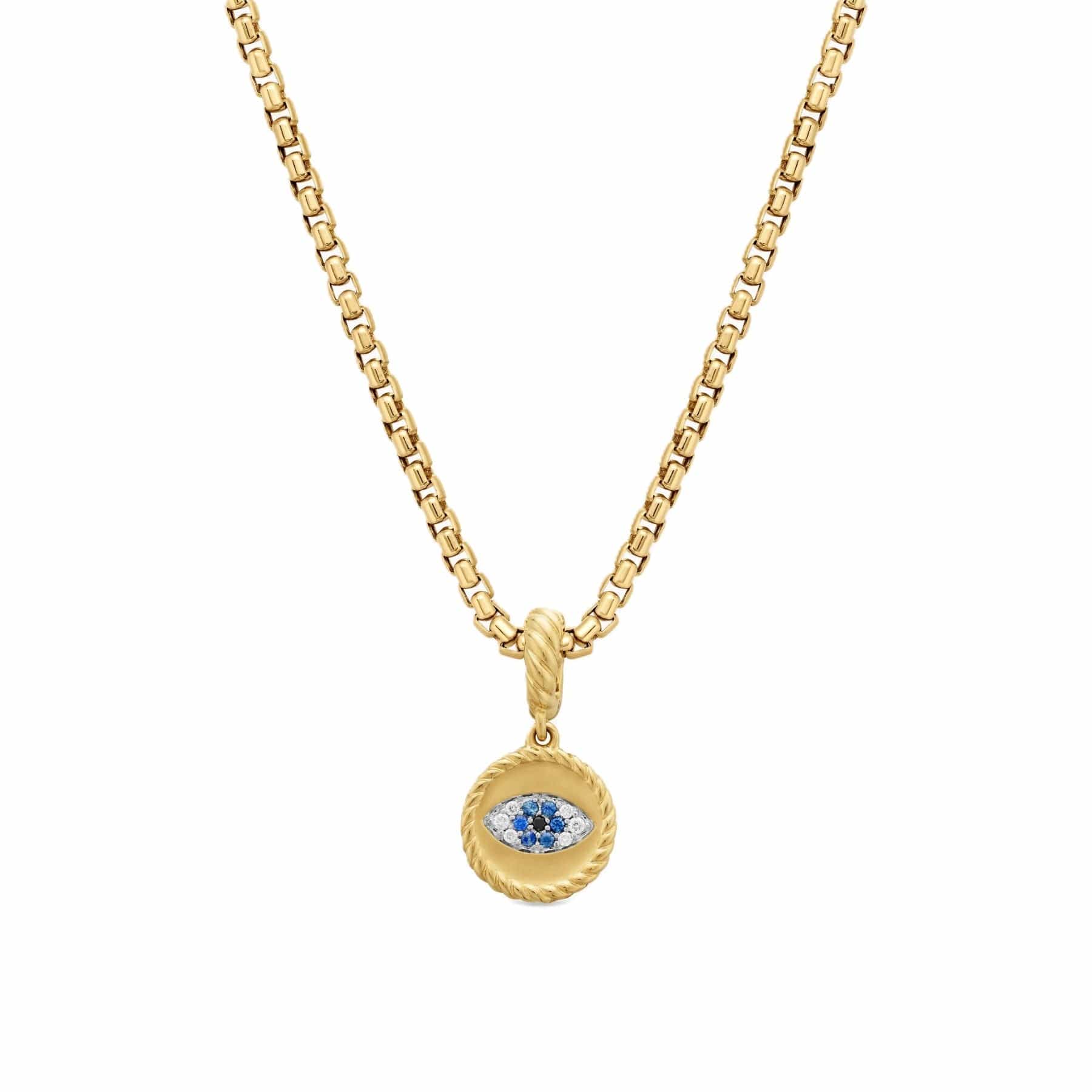 Evil Eye Amulet 18K Yellow Gold with Pavé Blue Sapphires and Diamonds, 11mm - Image 2