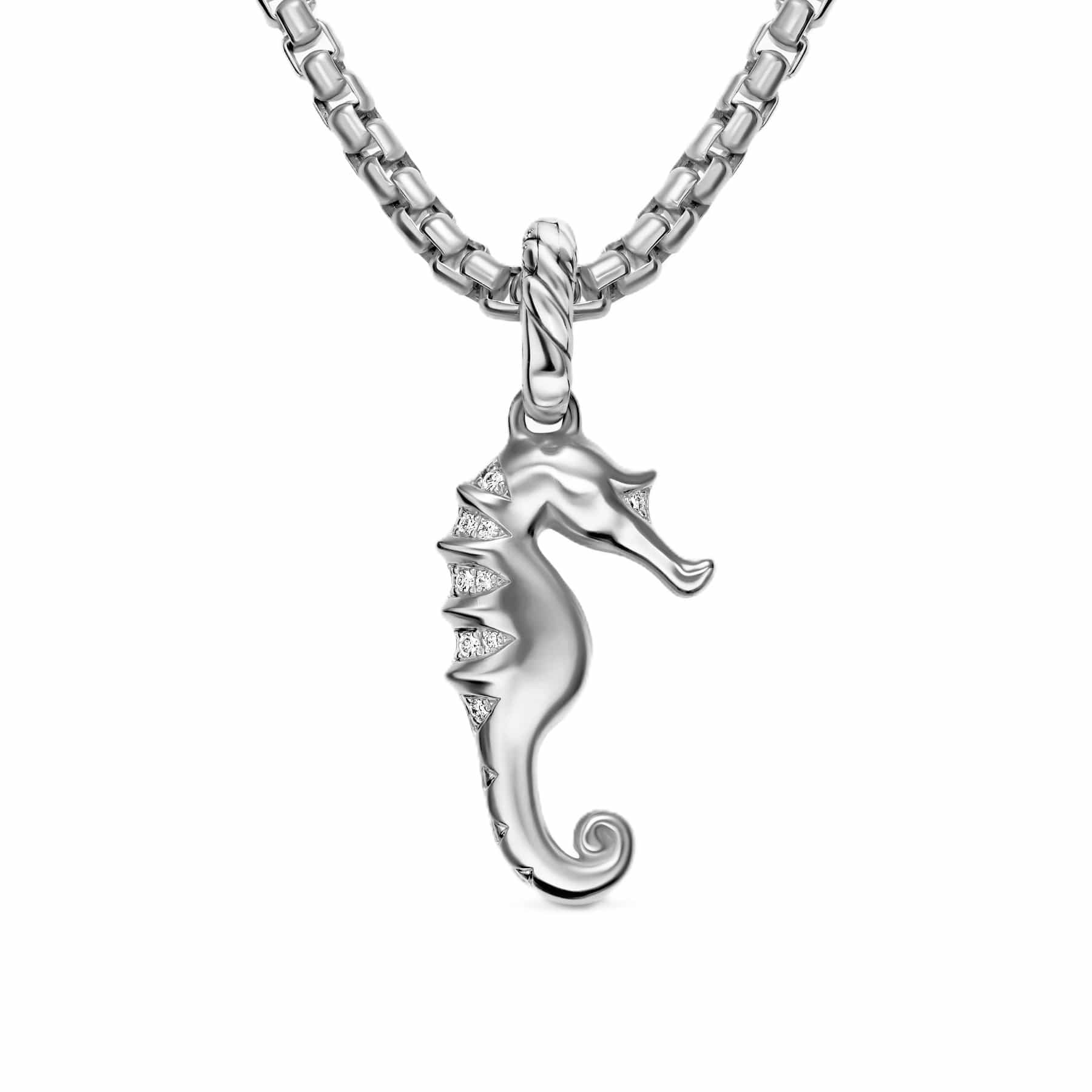 Seahorse Amulet Sterling Silver with Diamonds, 22mm - Image 3