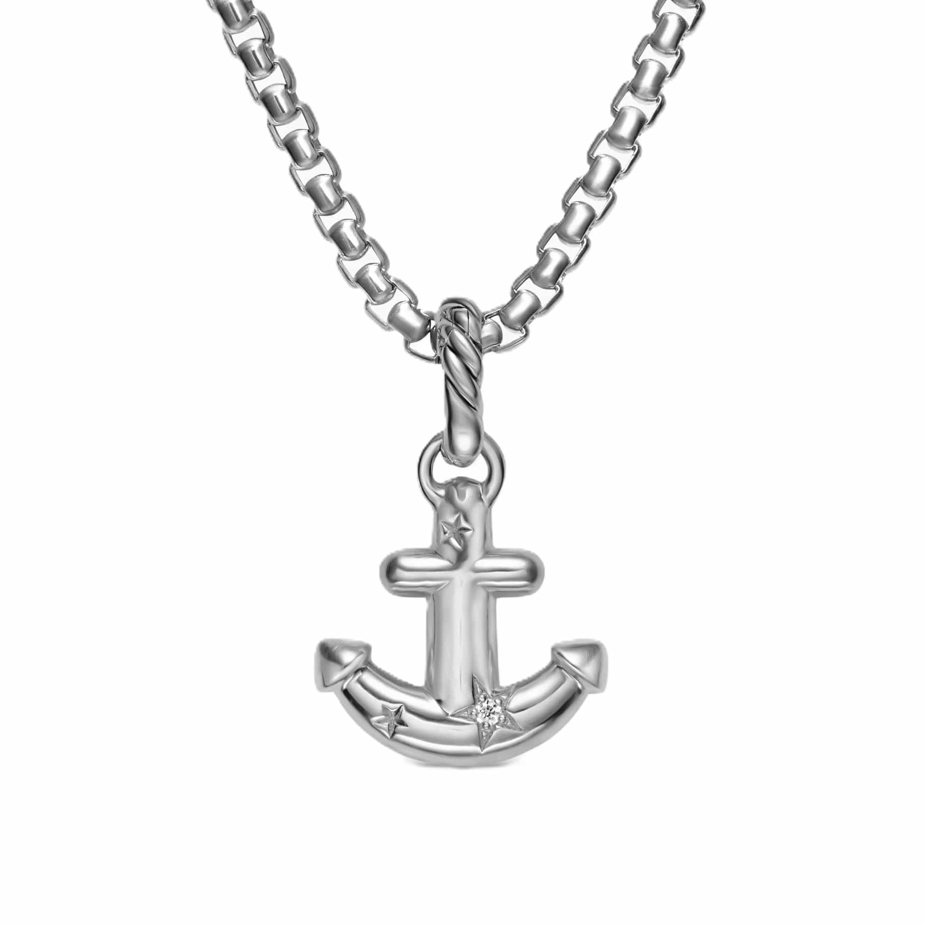 Anchor Amulet Sterling Silver with Diamonds, 14.2mm - Image 3