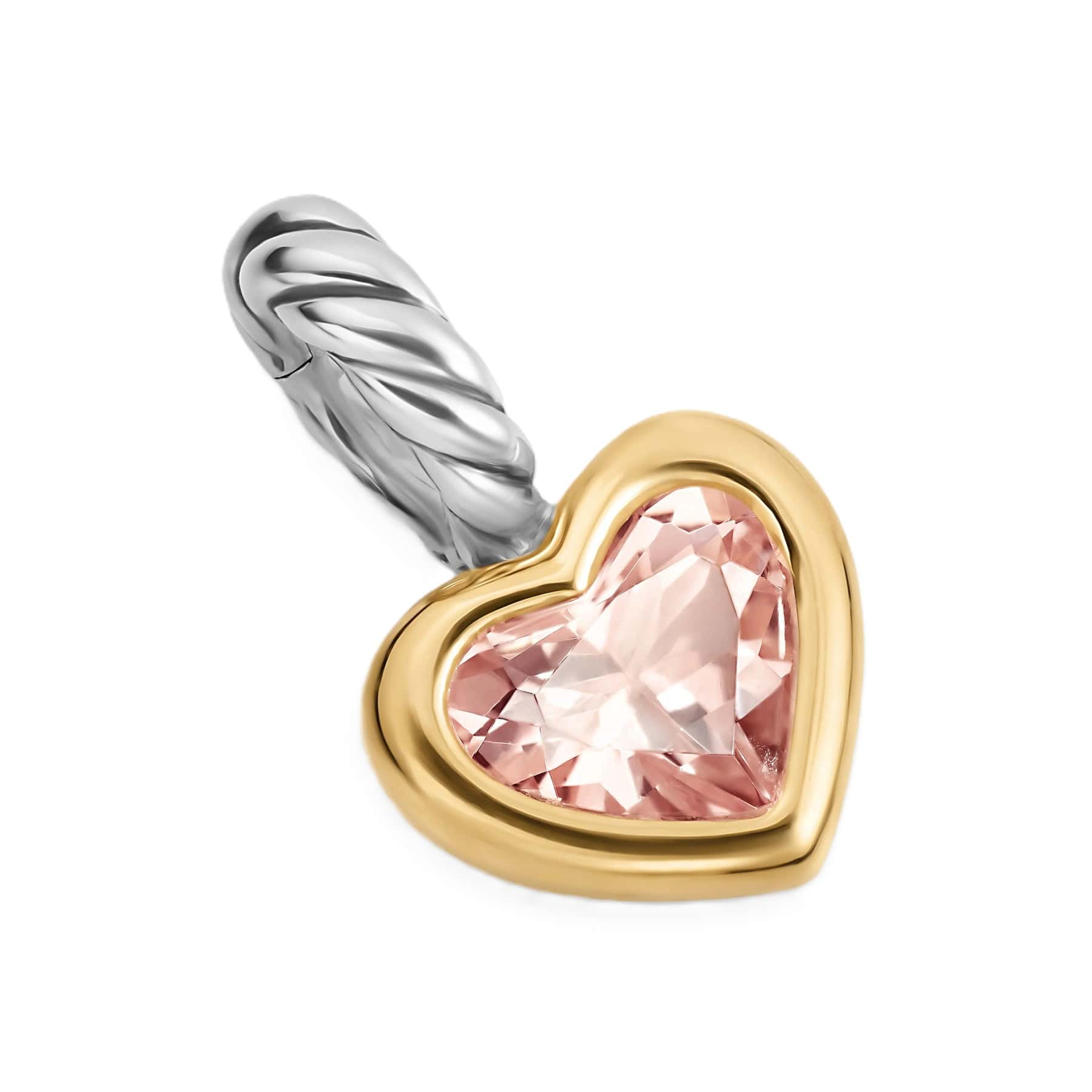Mini Heart Amulet Sterling Silver with 14K Yellow Gold and Morganite, 7.2mm