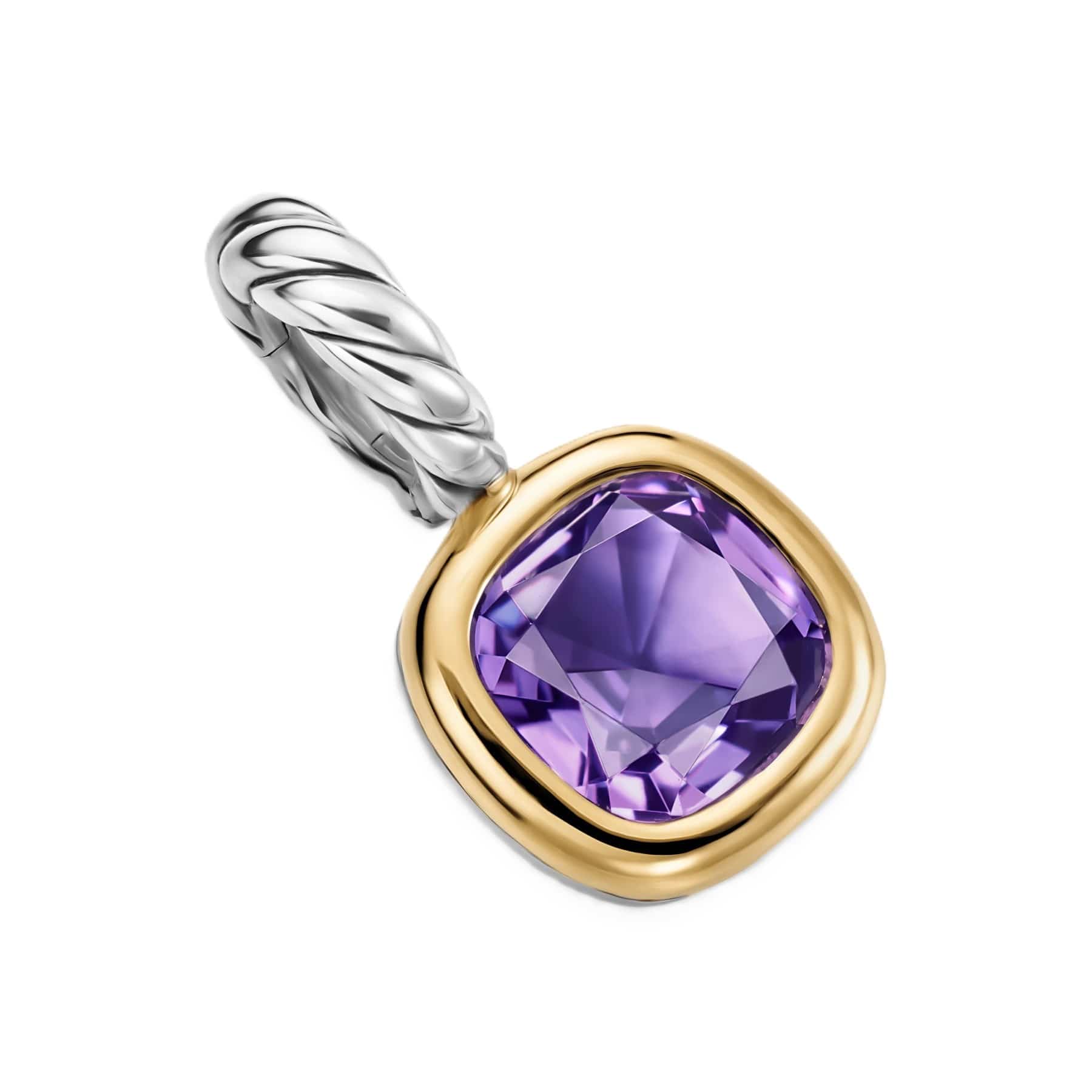 Mini Cushion Cut Amulet Sterling Silver with 14K Yellow Gold and Amethyst, 5.5mm