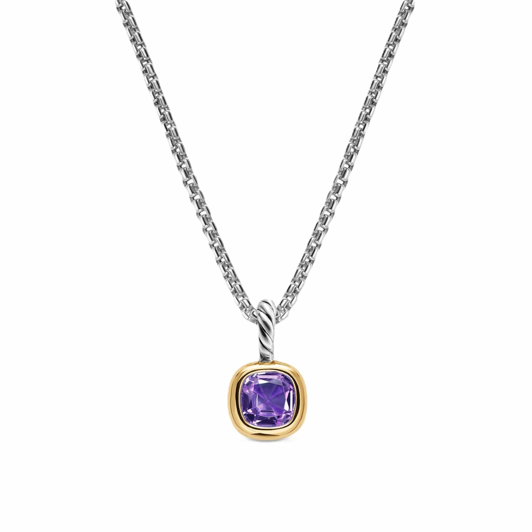 Mini Cushion Cut Amulet Sterling Silver with 14K Yellow Gold and Amethyst, 5.5mm - Image 2