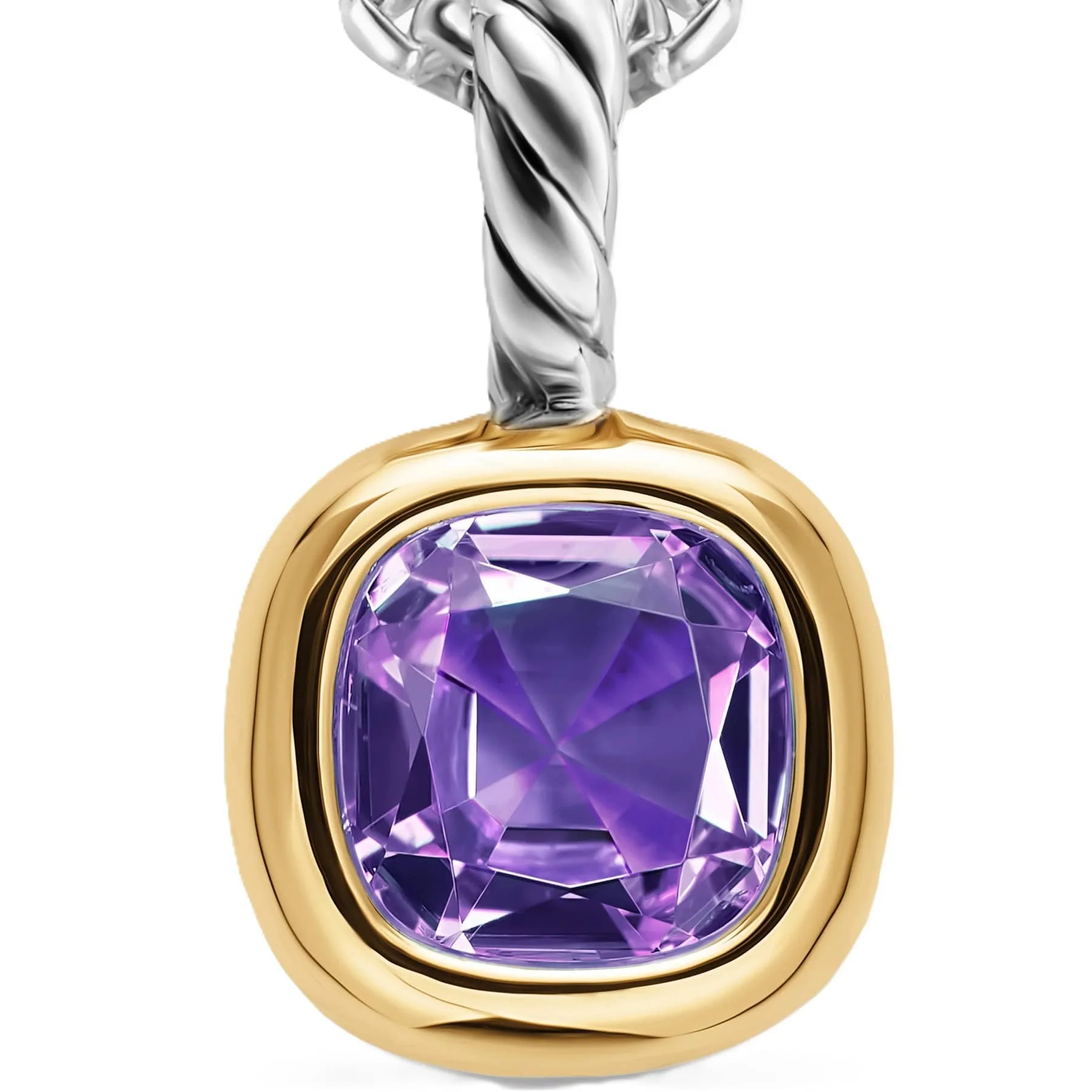 Mini Cushion Cut Amulet Sterling Silver with 14K Yellow Gold and Amethyst, 5.5mm - Image 4
