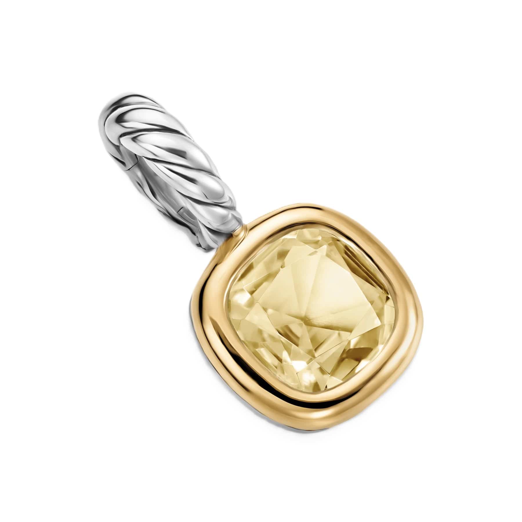 Mini Cushion Cut Amulet Sterling Silver with 14K Yellow Gold and Champagne Citrine, 5.5mm
